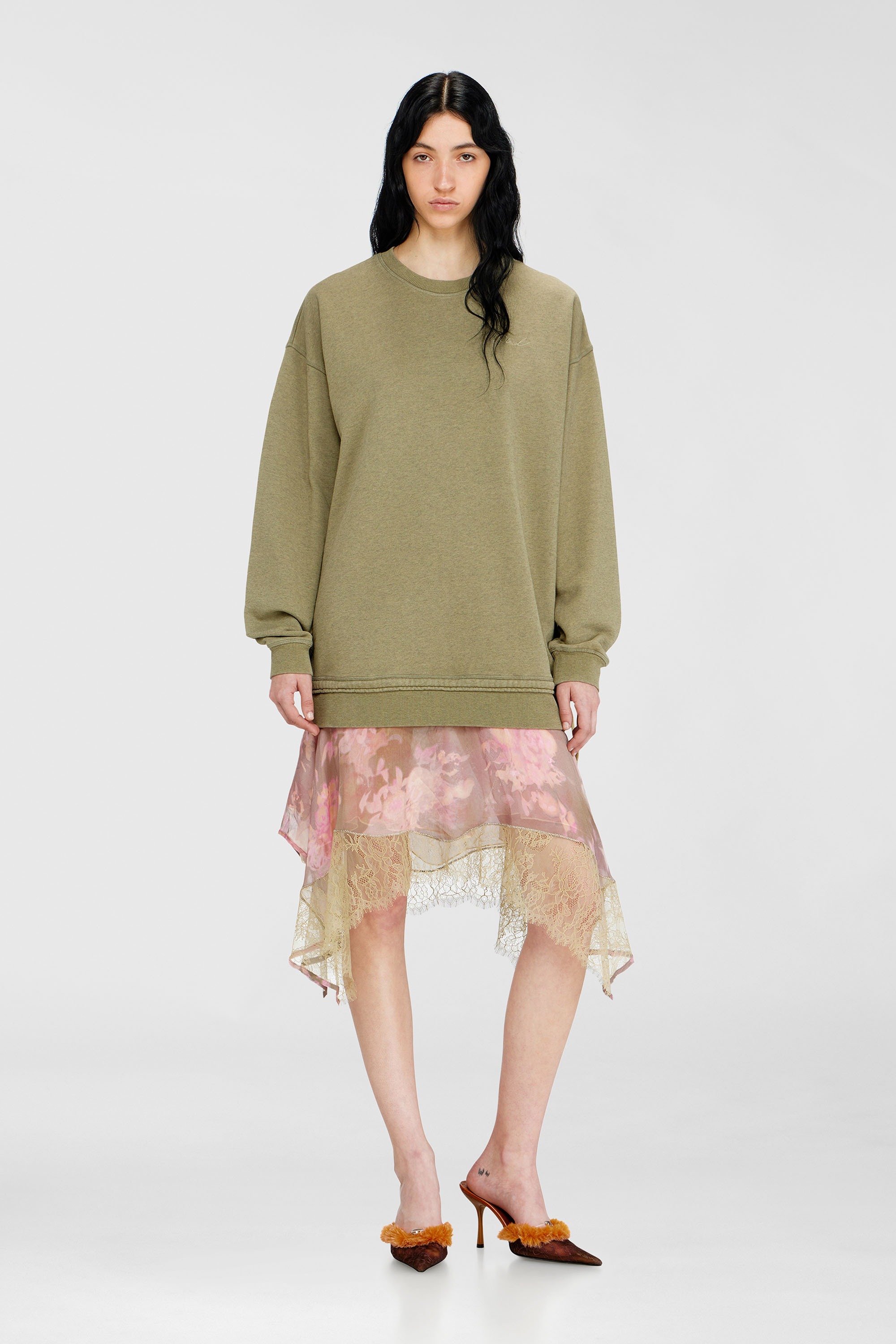 Diesel - D-ORELY, Abito felpa con gonna in chiffon e pizzo Donna in Multicolor - 1