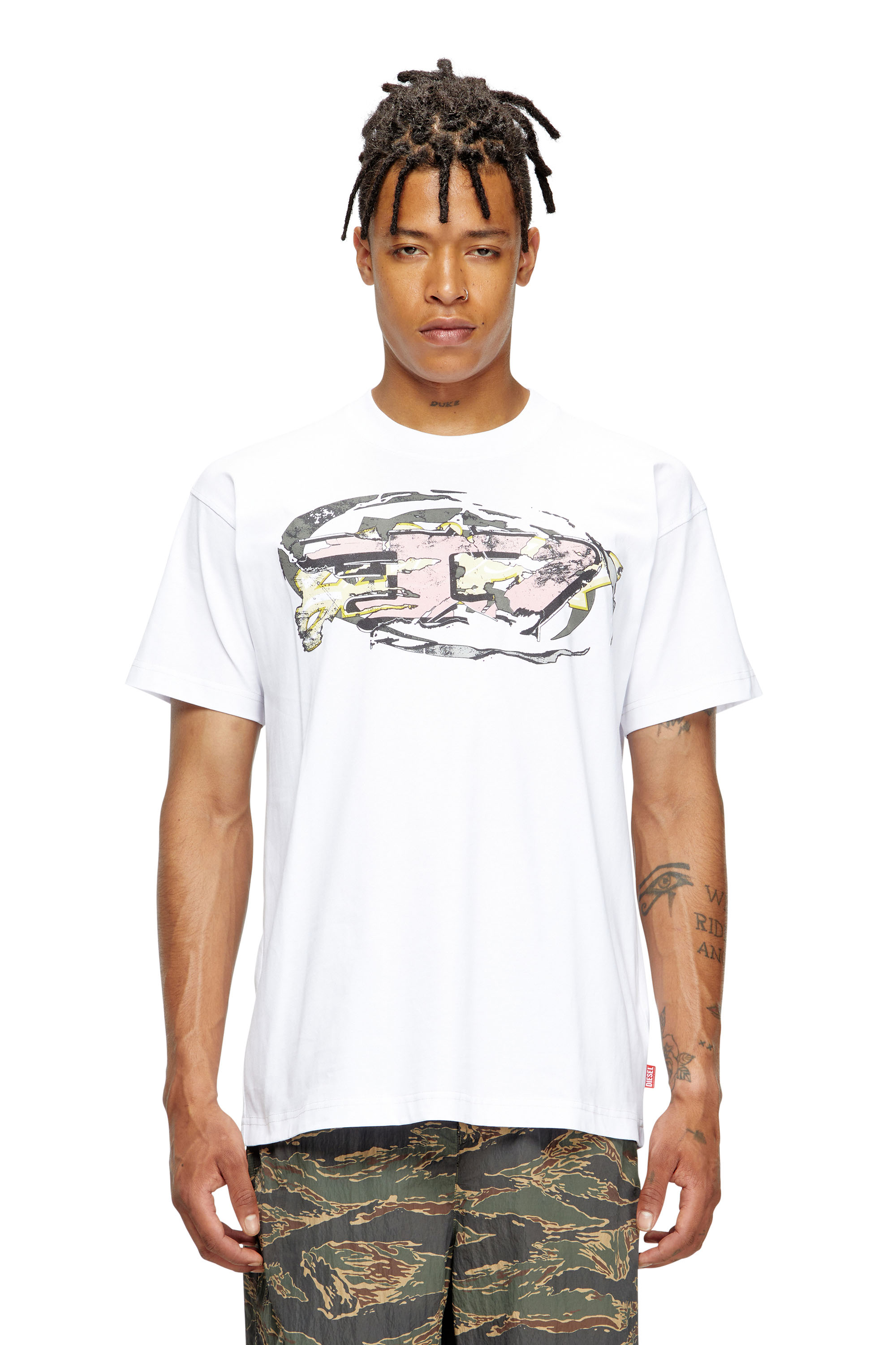 Diesel - T-NORM-T11, T-shirt con logo Oval D Uomo in Bianco - 3