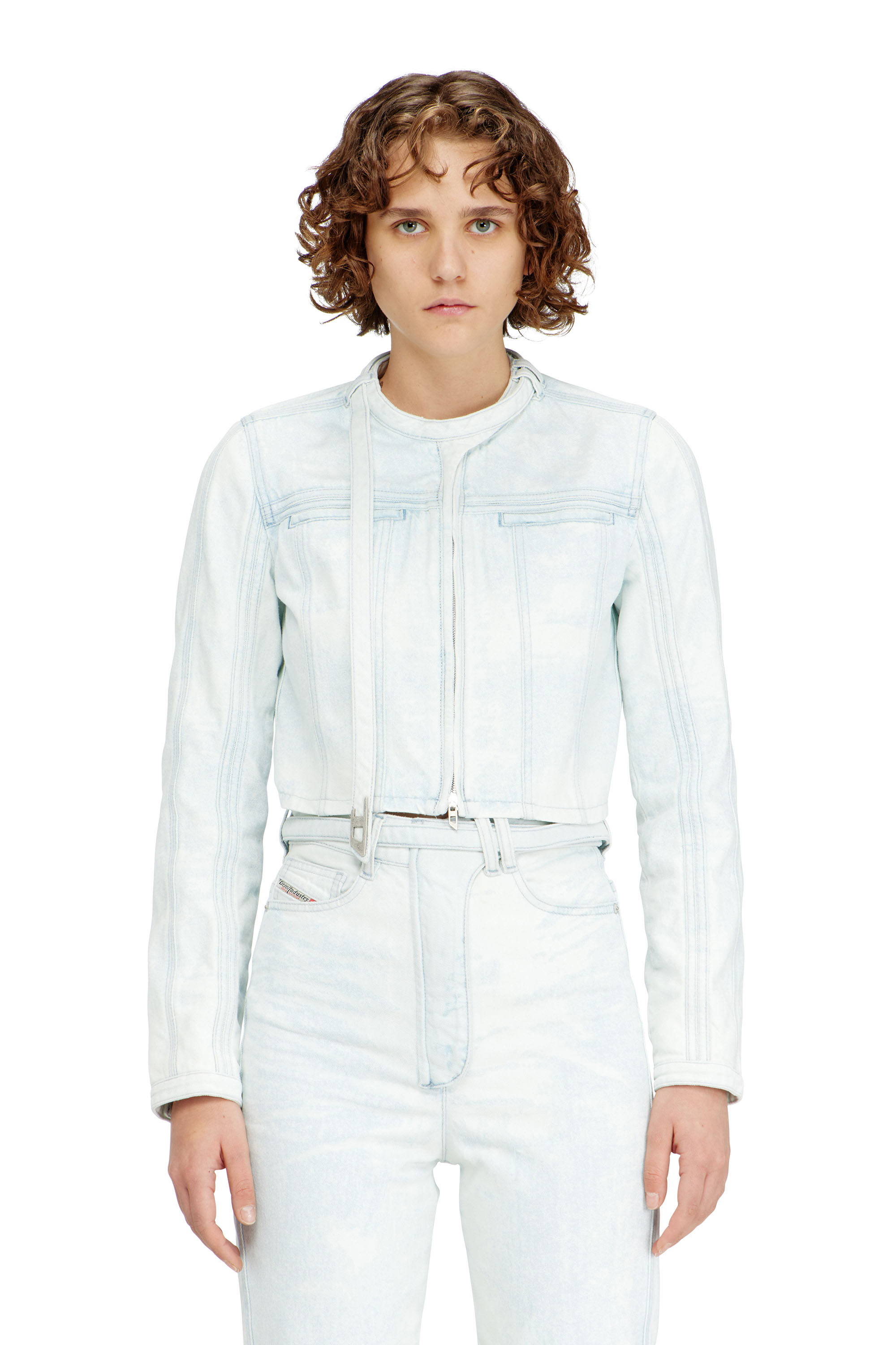 Diesel - DE-SAPHIX-FSI, Woman's Cropped jacket in ice-blue satin denim in Light Blue - 1