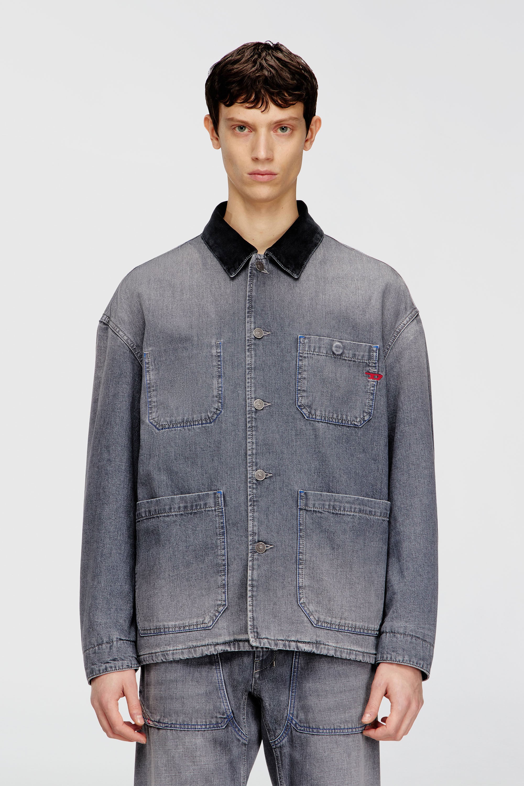 Diesel - D-STACK-U-L, Giacca in denim utility con colletto a contrasto Unisex in Grigio - 1