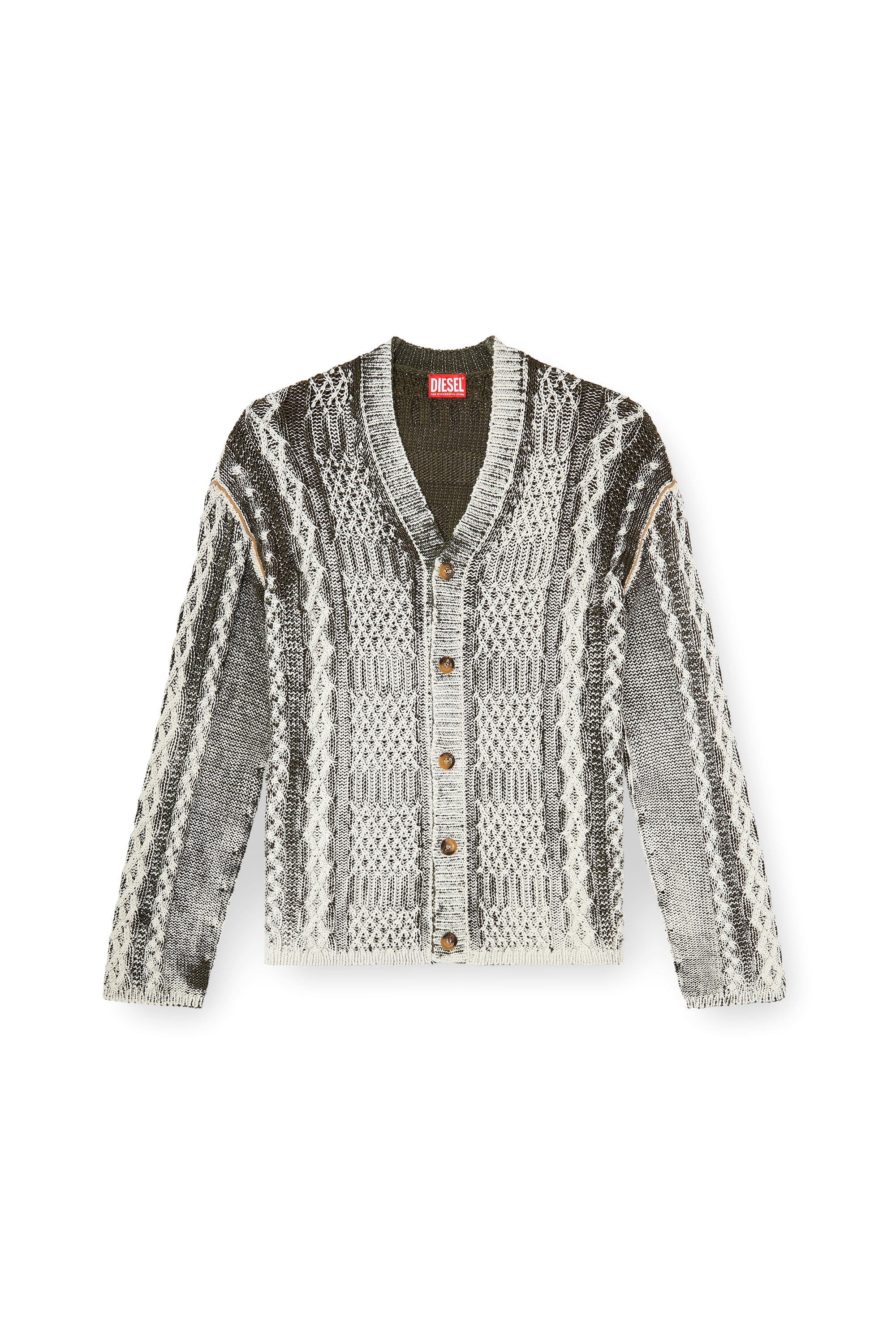 Diesel - K-MIOTO, Cardigan lavorato a maglia con trattamento Uomo in Multicolor - 3