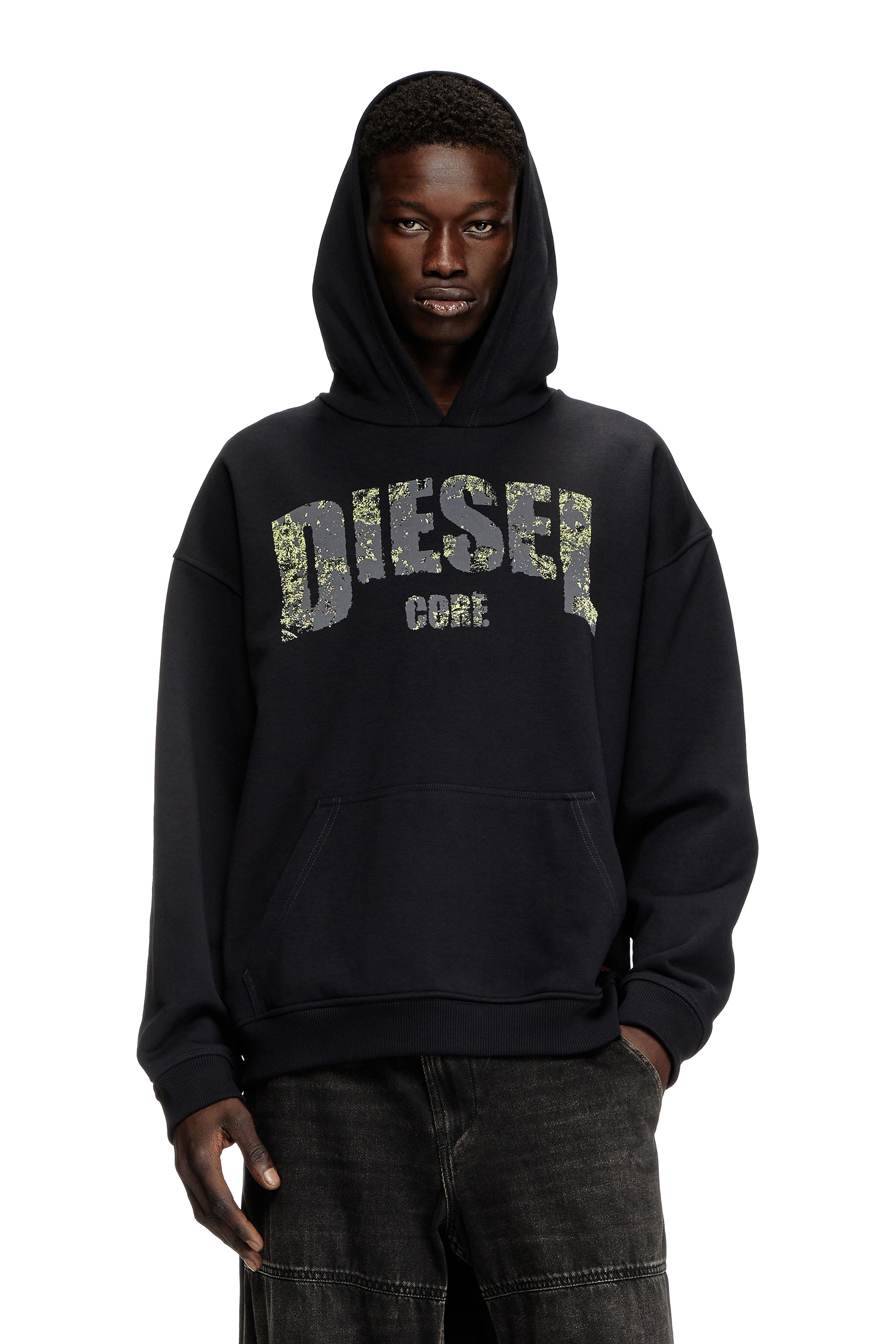 Diesel - S-BOXT-HOOD-R13, Hoodie con stampa logo destroyed Uomo in Nero - 1