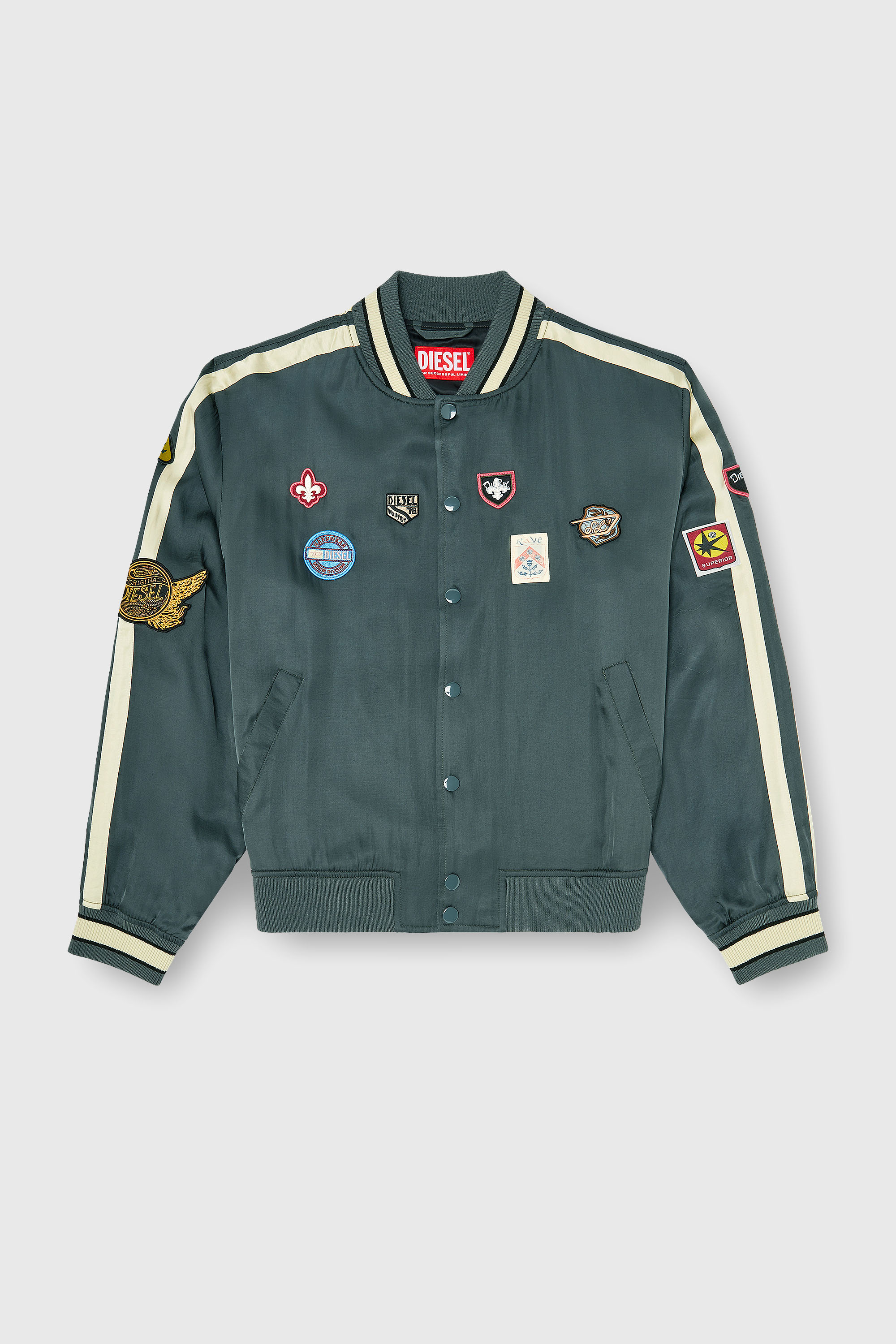 Diesel - J-ANNU, Bomber in raso con patch Uomo in Verde - 2