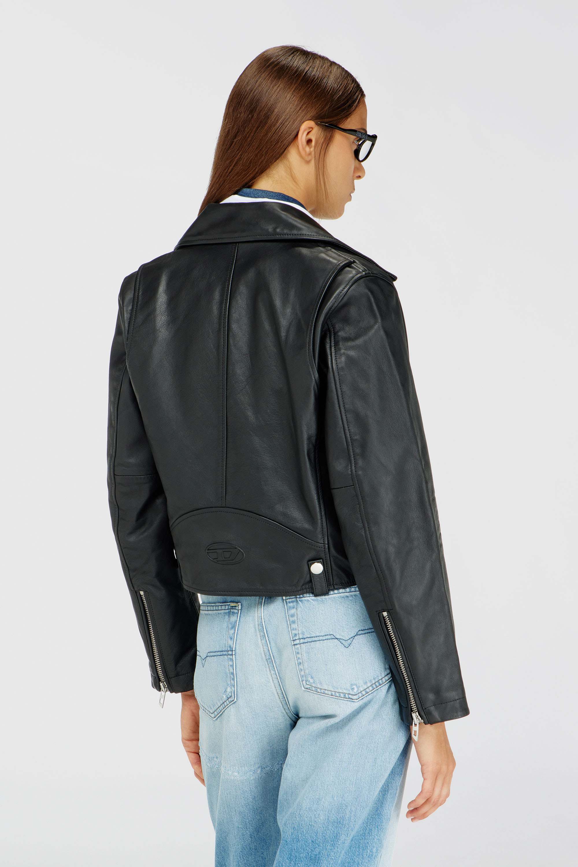 Diesel - L-UNATIC, Giacca biker in pelle cerata Donna in Nero - 4