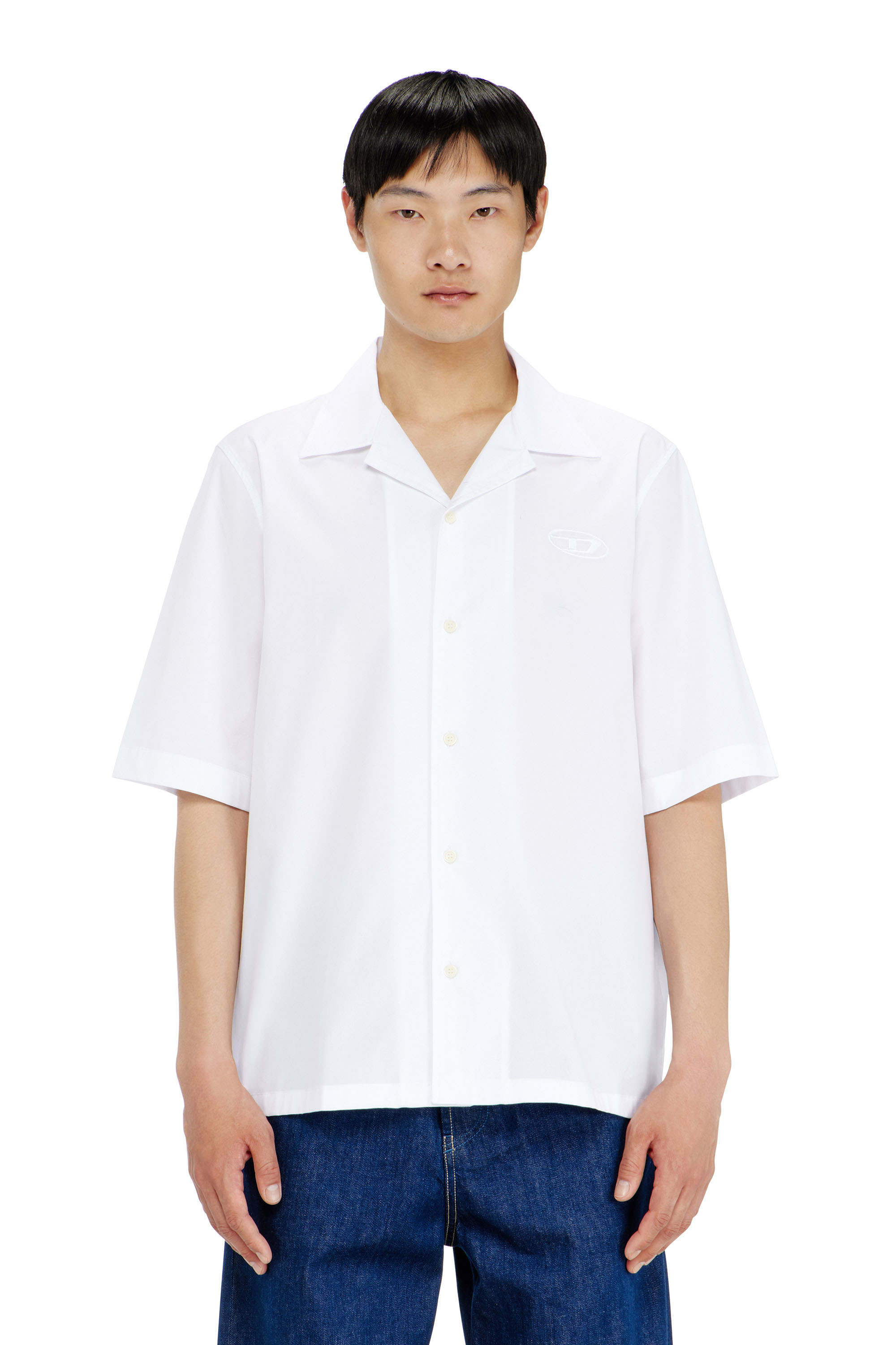 Diesel - S-MAC-GSBH, Camicia in popeline elasticizzato con ricamo Oval D Uomo in Bianco - 1