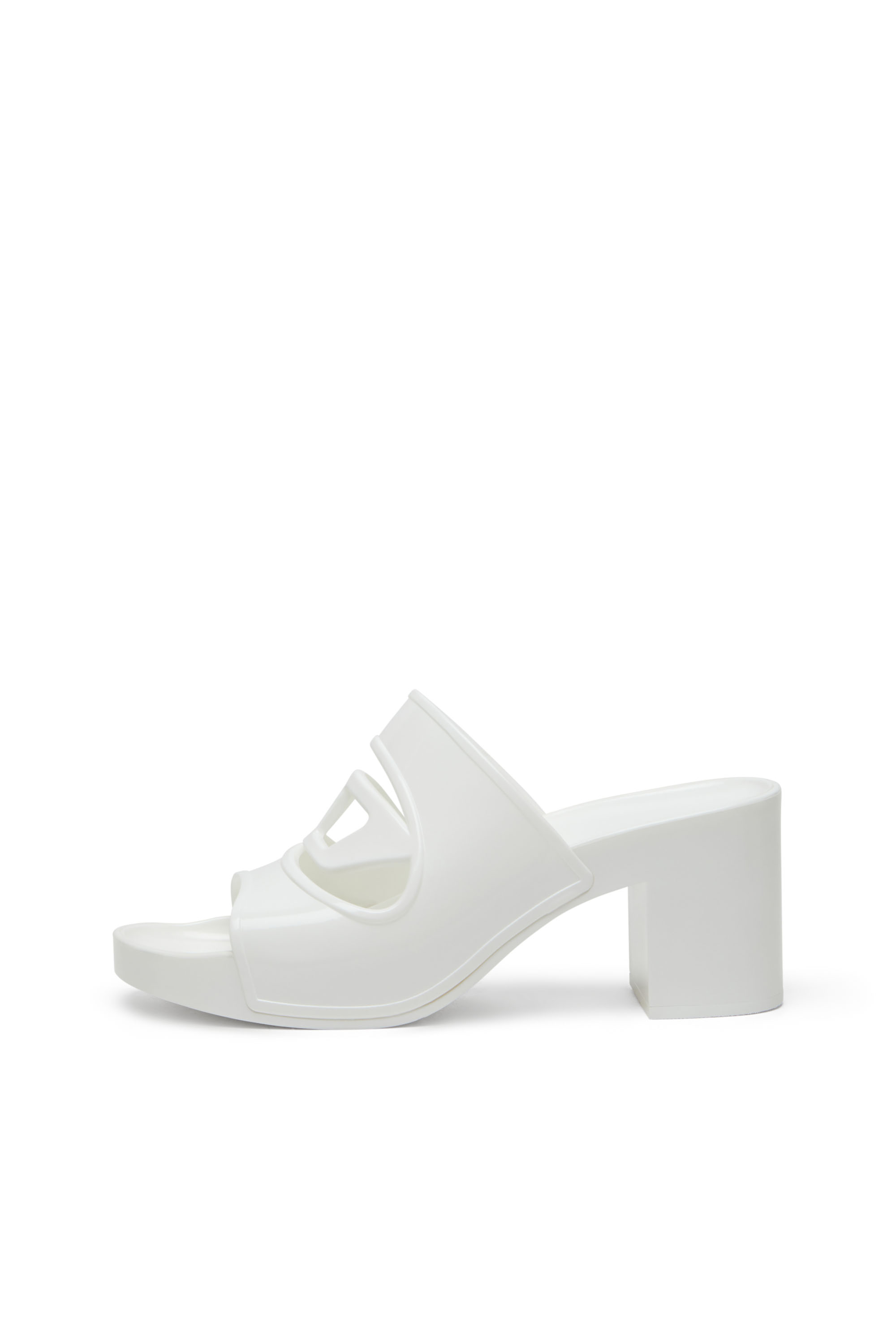 Diesel - SA-BONNIE, Sa-Bonnie-Slide in gomma con tacco e logo cut-out Donna in Bianco - 7