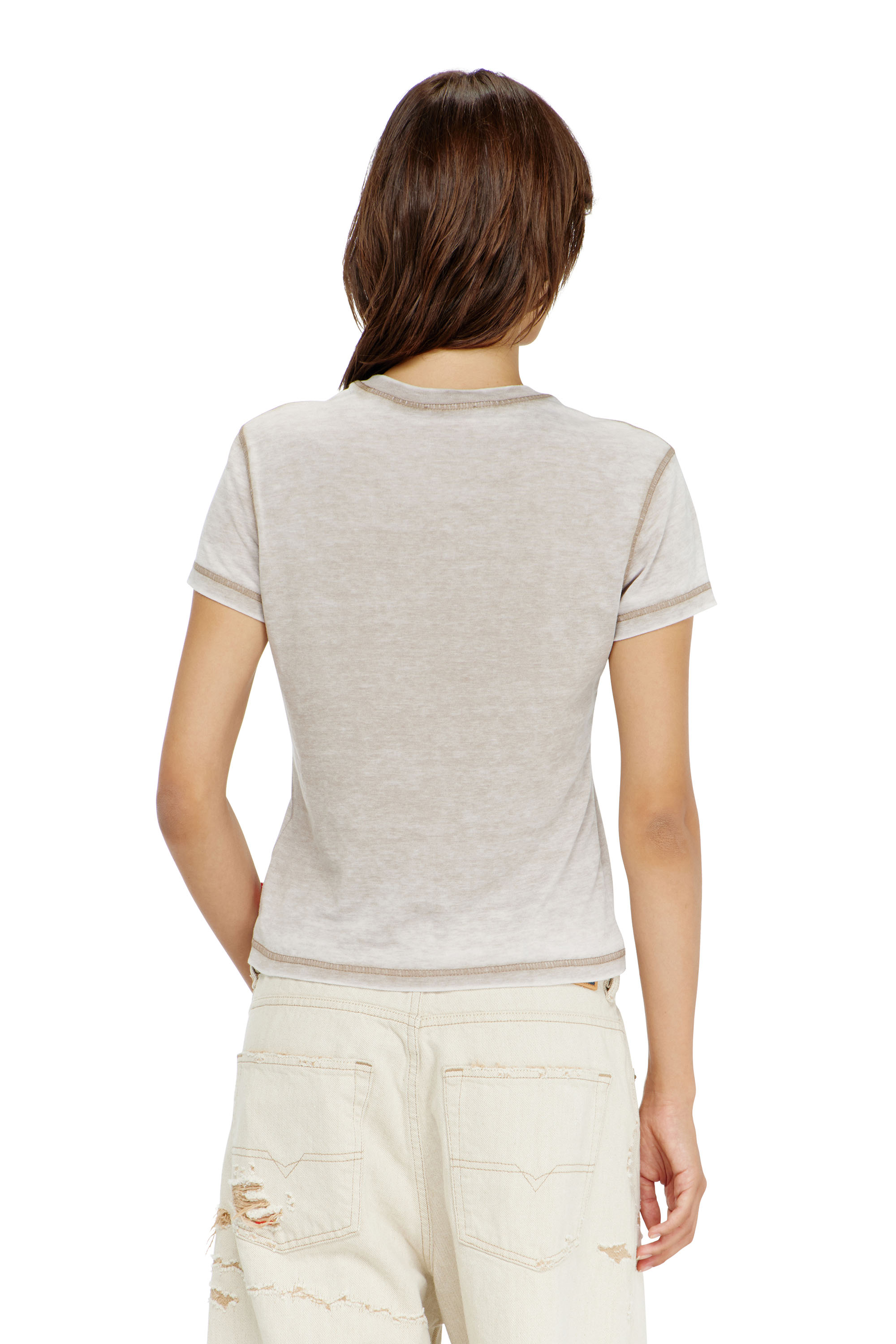 Diesel - T-ILA-AA1, T-shirt in jersey con strass ed effetto burnout Donna in Grigio - 4