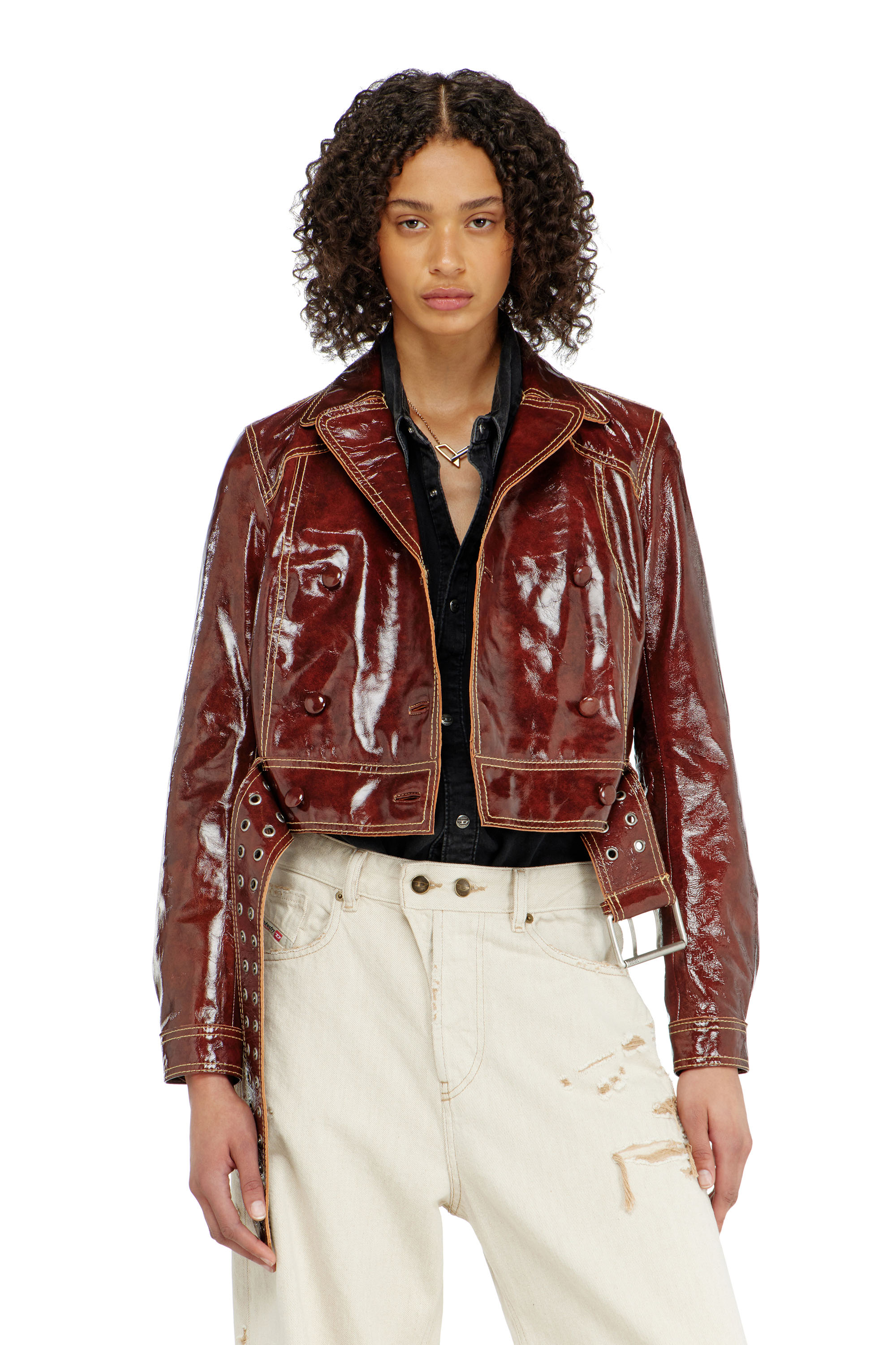 Diesel - L-EGEND, Giacca in vernice con cintura larga Donna in ToBeDefined - 1