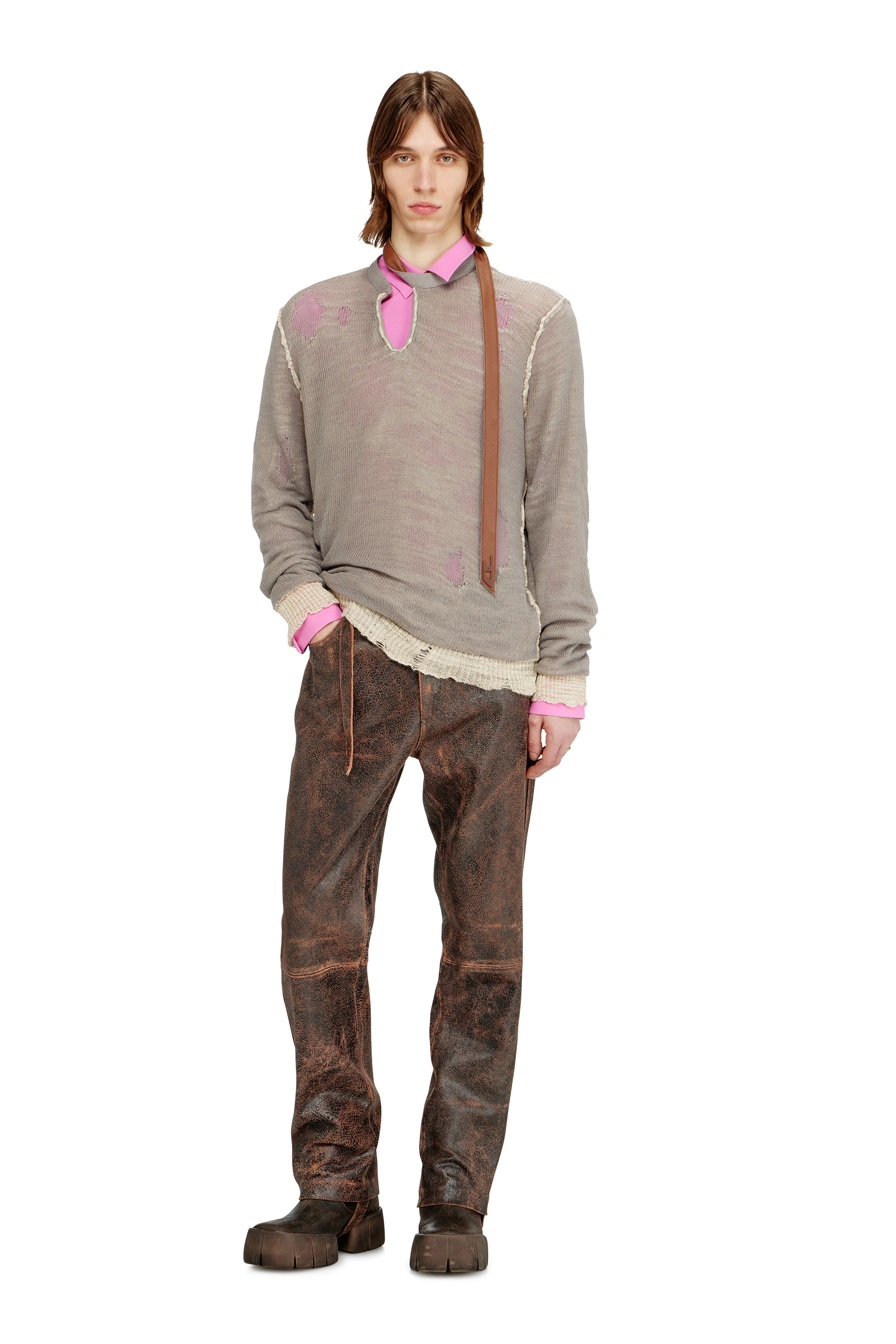 Diesel - K-DAIANERIS, Pullover distressed con cinturino biker Uomo in Marrone - 2