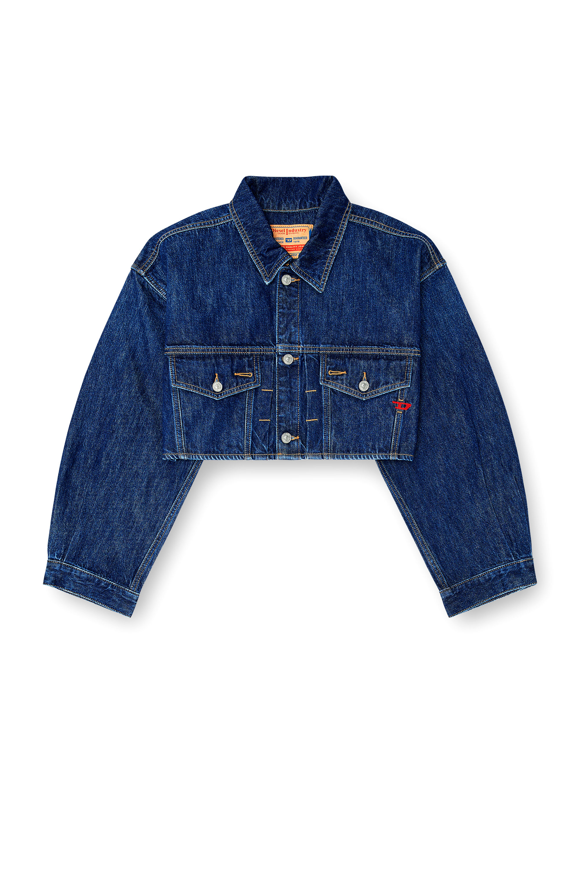 Diesel - DE-MALLEY, Giacca trucker in denim cropped oversize Donna in Blu - 3