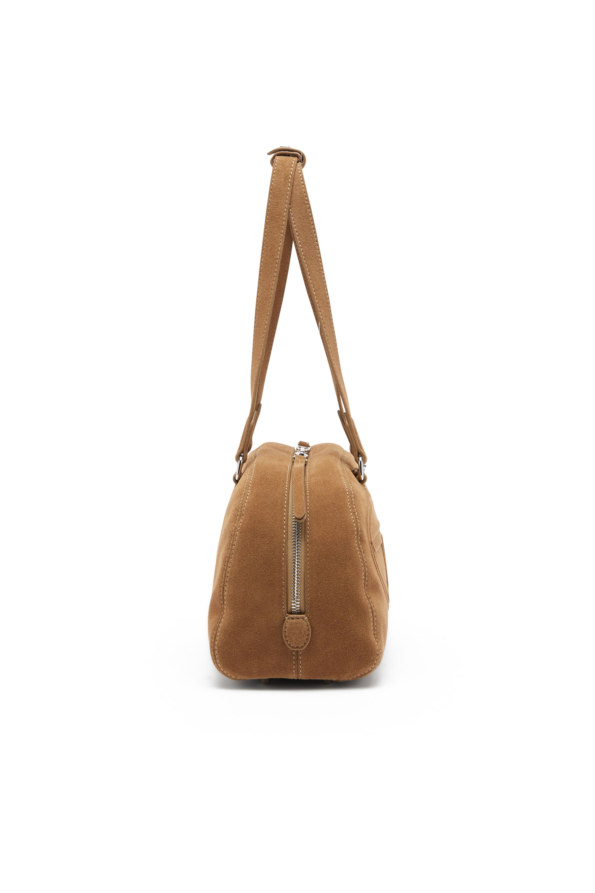 Diesel - 1DR DOME SHOULDER, 1DR Dome- Borsa a spalla scamosciata con Logo Oval D Unisex in Beige - 5
