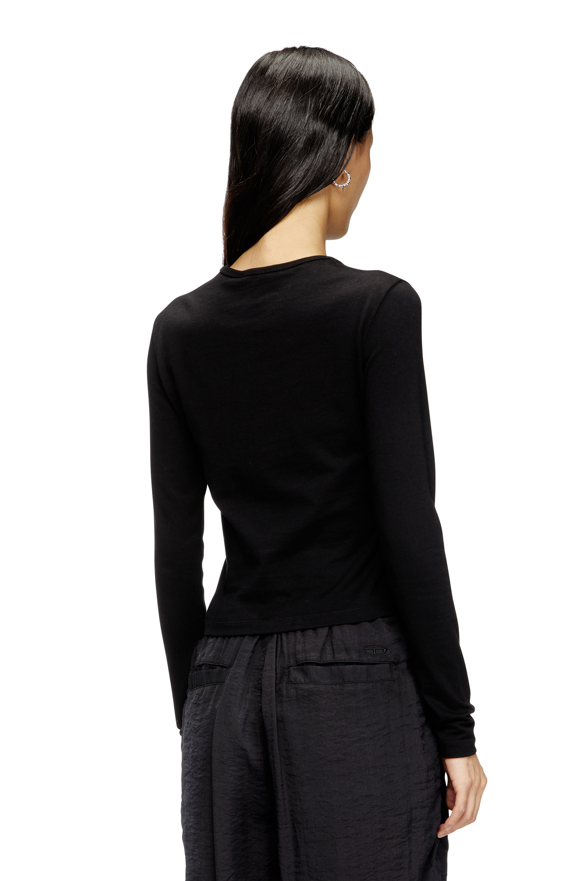 Diesel - T-UNCUTIE-LONG-LS-OD, Top a maniche lunghe con Oval D cut-out Donna in Nero - 4