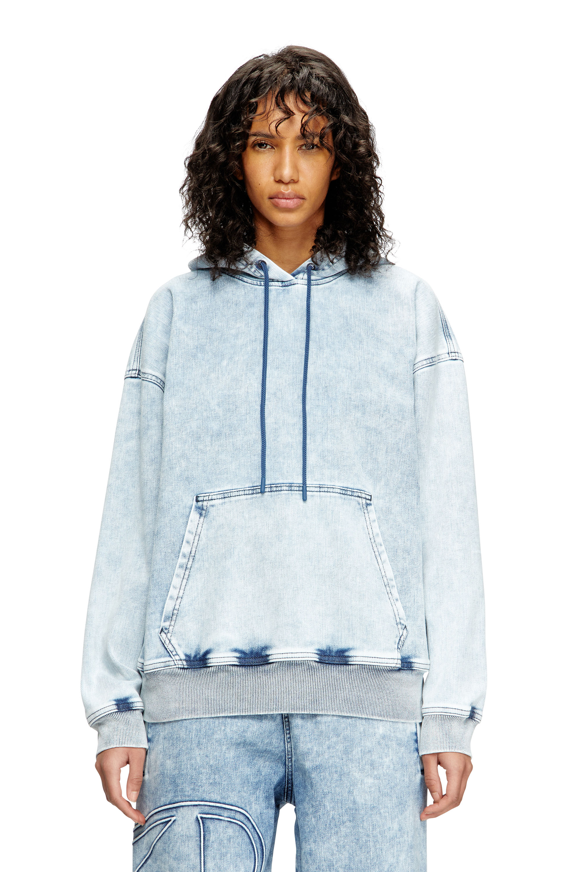 Diesel - D-REBBIT-S-TRACK, Hoodie in denim marmorizzato Unisex in Blu - 6