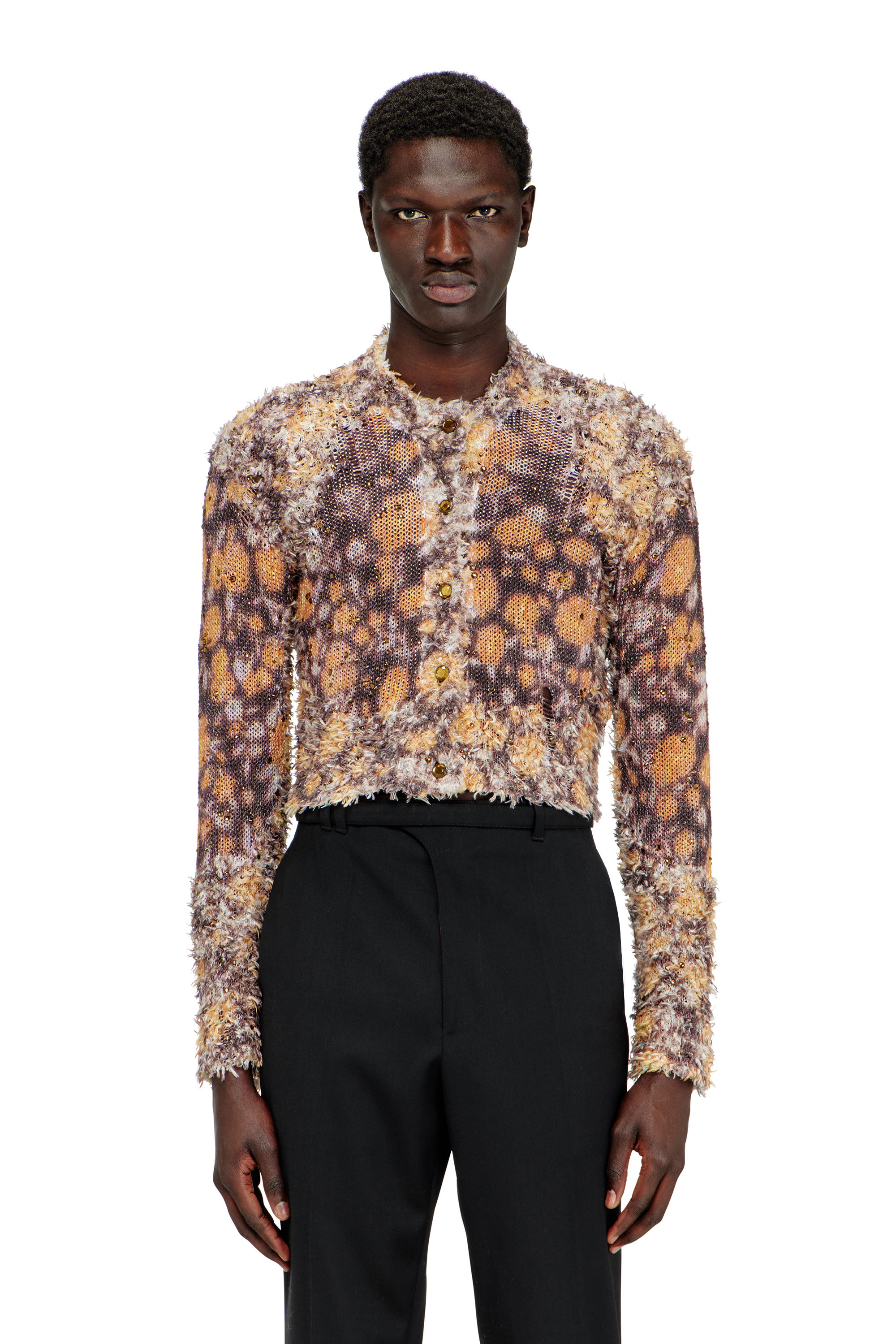 Diesel - M-LINNEA, Cardigan cropped con stampa e cristalli Donna in Marrone - 6