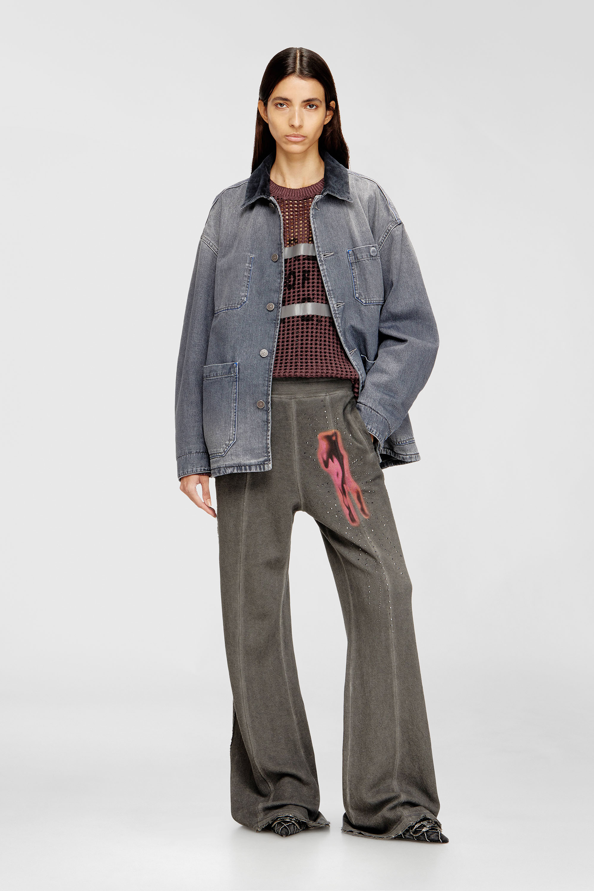 Diesel - D-STACK-U-L, Giacca in denim utility con colletto a contrasto Unisex in Grigio - 7