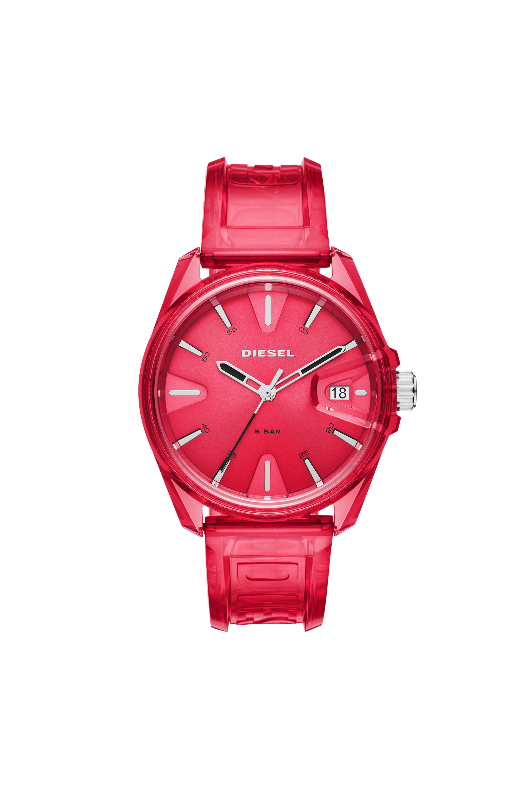 Diesel - DZ1930, Orologio MS9 a tre lancette con cinturino rosso trasparente Unisex in Rosso - 1