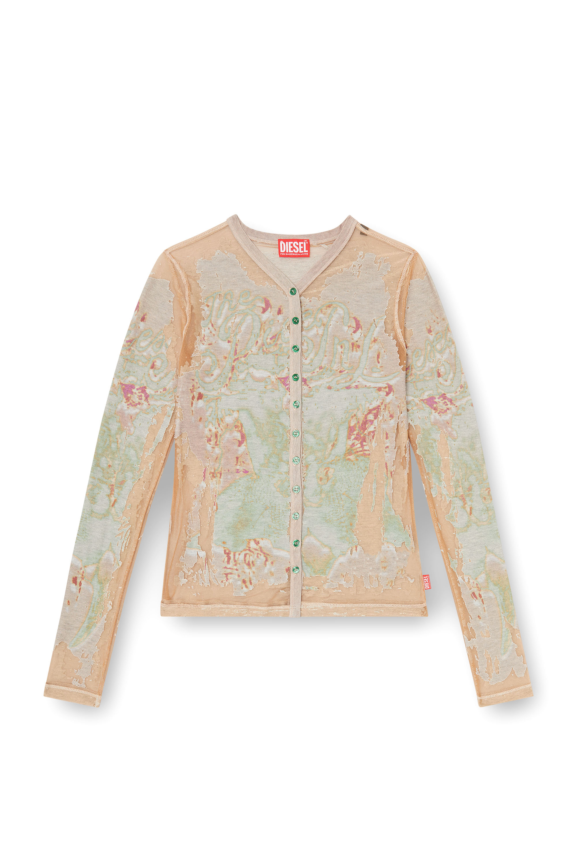 Diesel - T-GABRY, Cardigan corto in jersey d&eacute;vor&eacute; stampato Donna in Marrone - 3