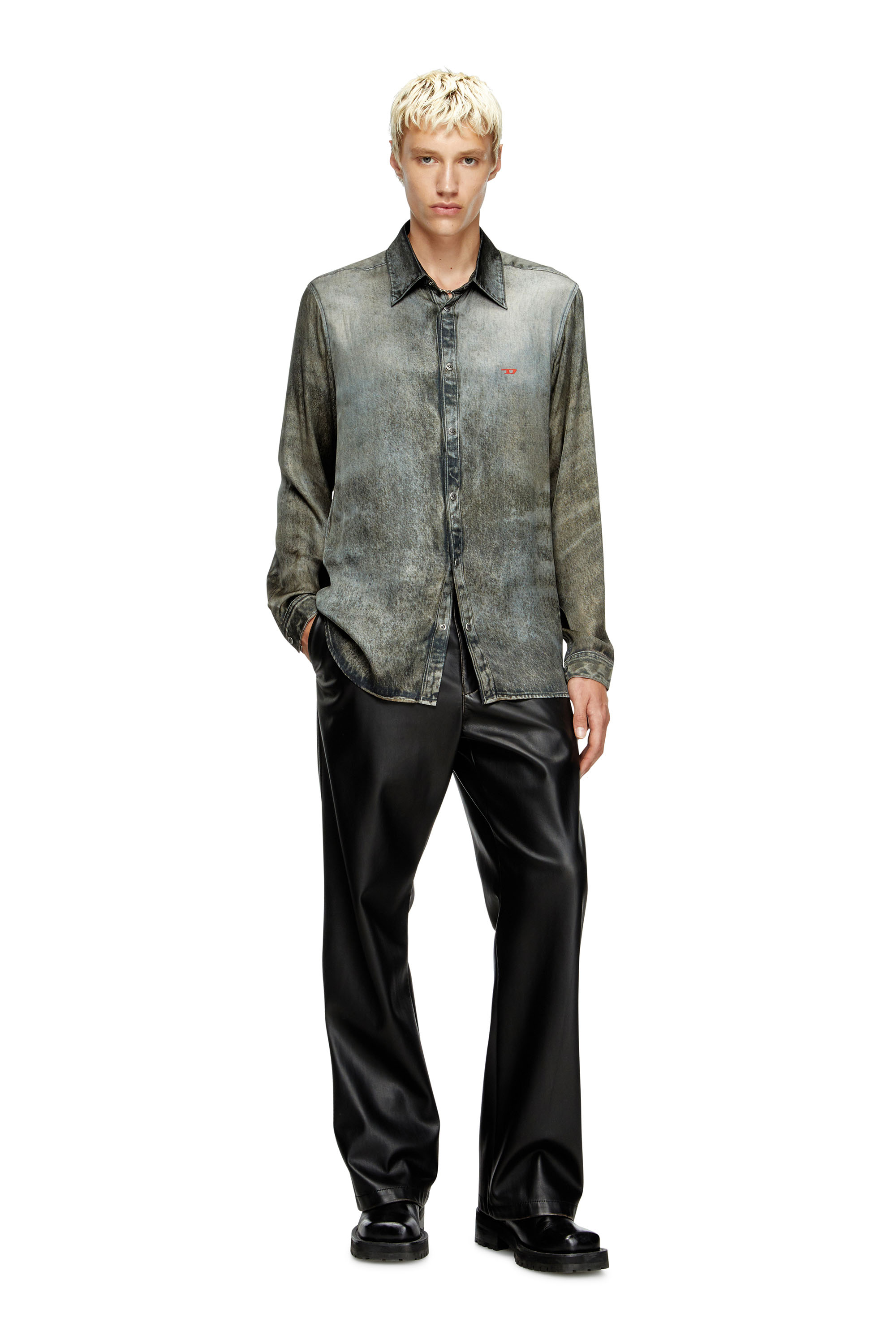 Diesel - S-SIMPLY-LKCT, Camicia in viscosa effetto denim Uomo in Nero - 2