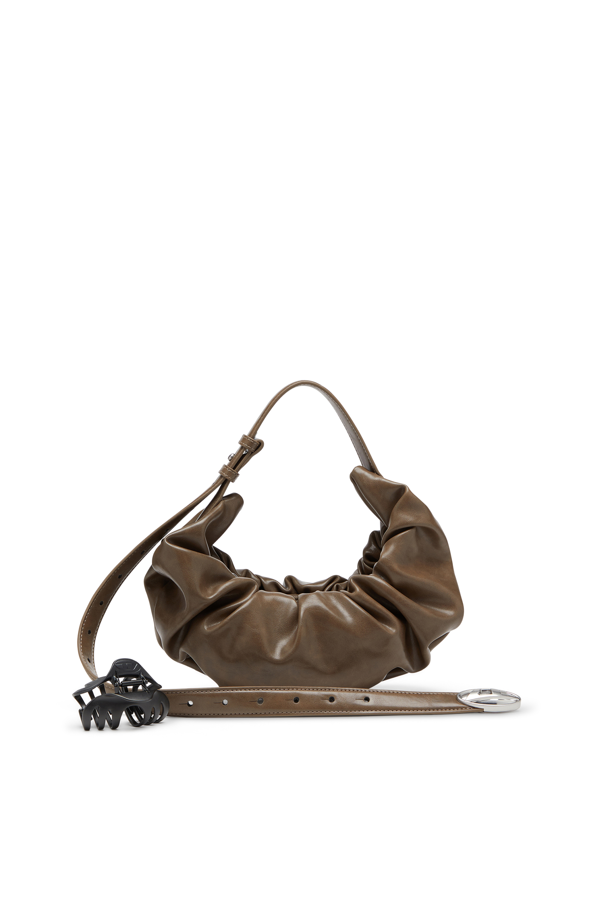 Diesel - GRAB-D HOBO S, Grab-D S-Borsa hobo piccola in PU lucido scrunched Donna in Marrone - 6