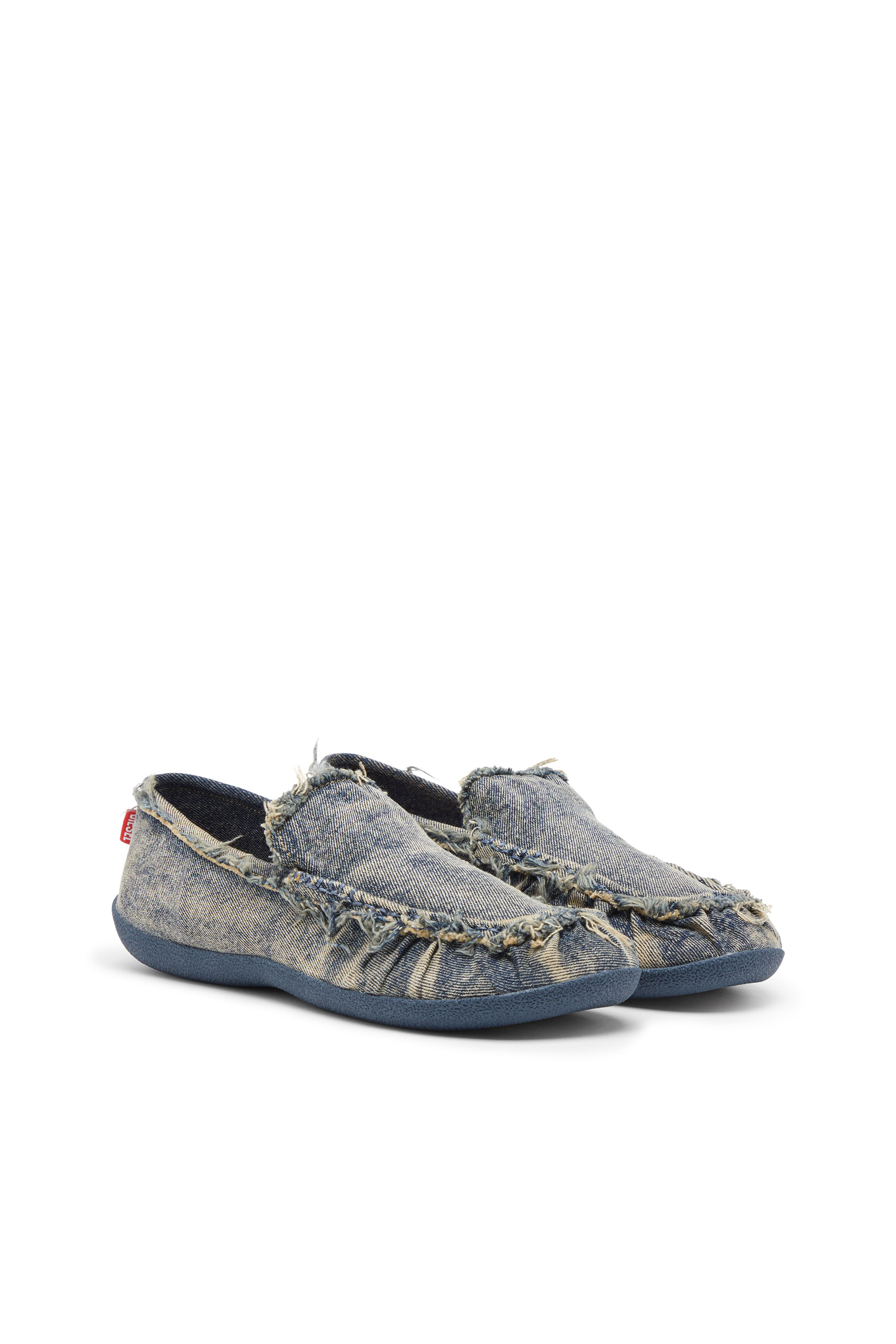 Diesel - D-SHOCK MOC, D-Shock-Mocassini in denim distressed Uomo in Blu - 2