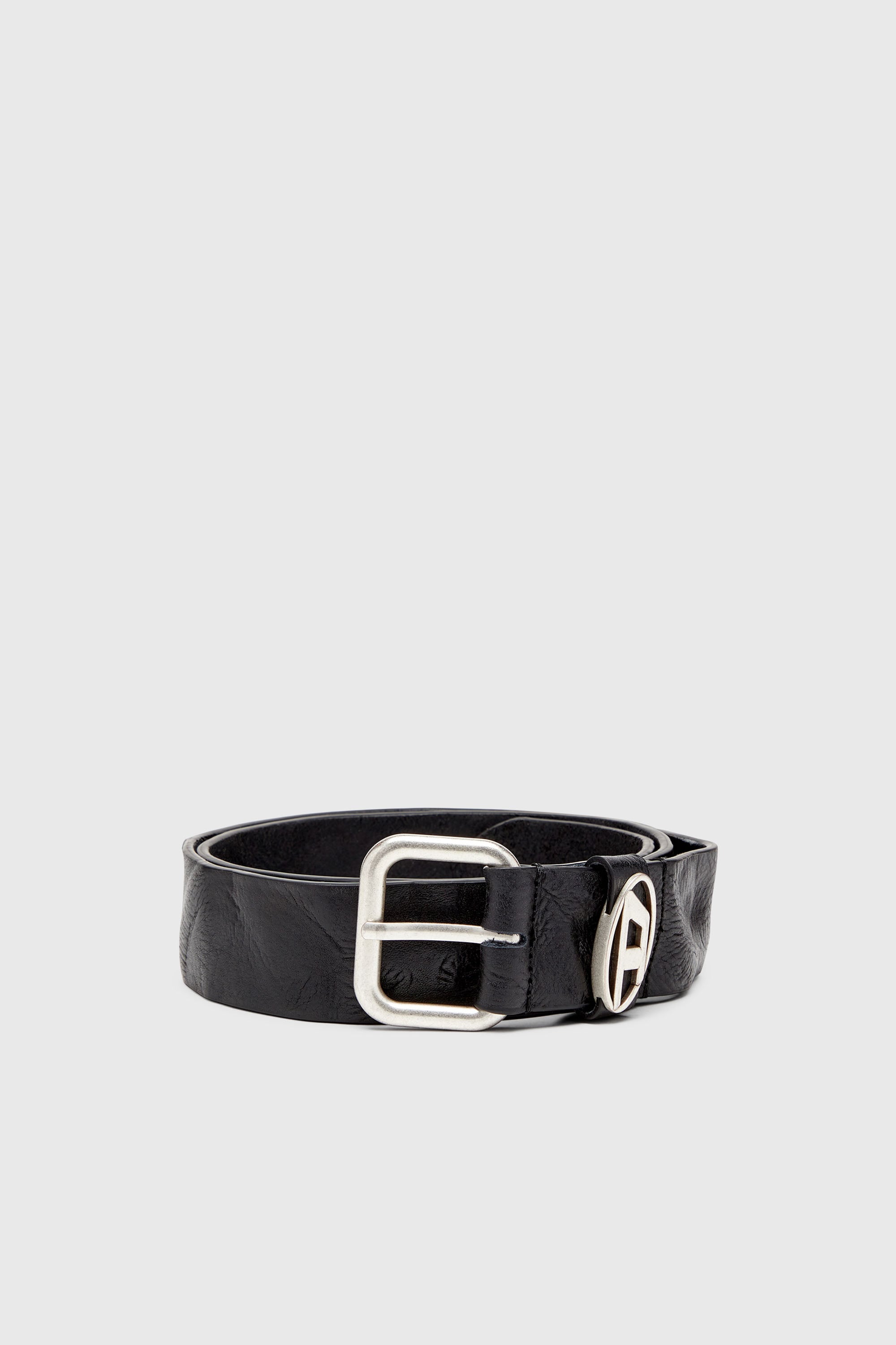 Diesel - B-1DR OVAL D LOOP, Cintura 3.9 cm in pelle wrinkle con placca logo Unisex in Nero - 1