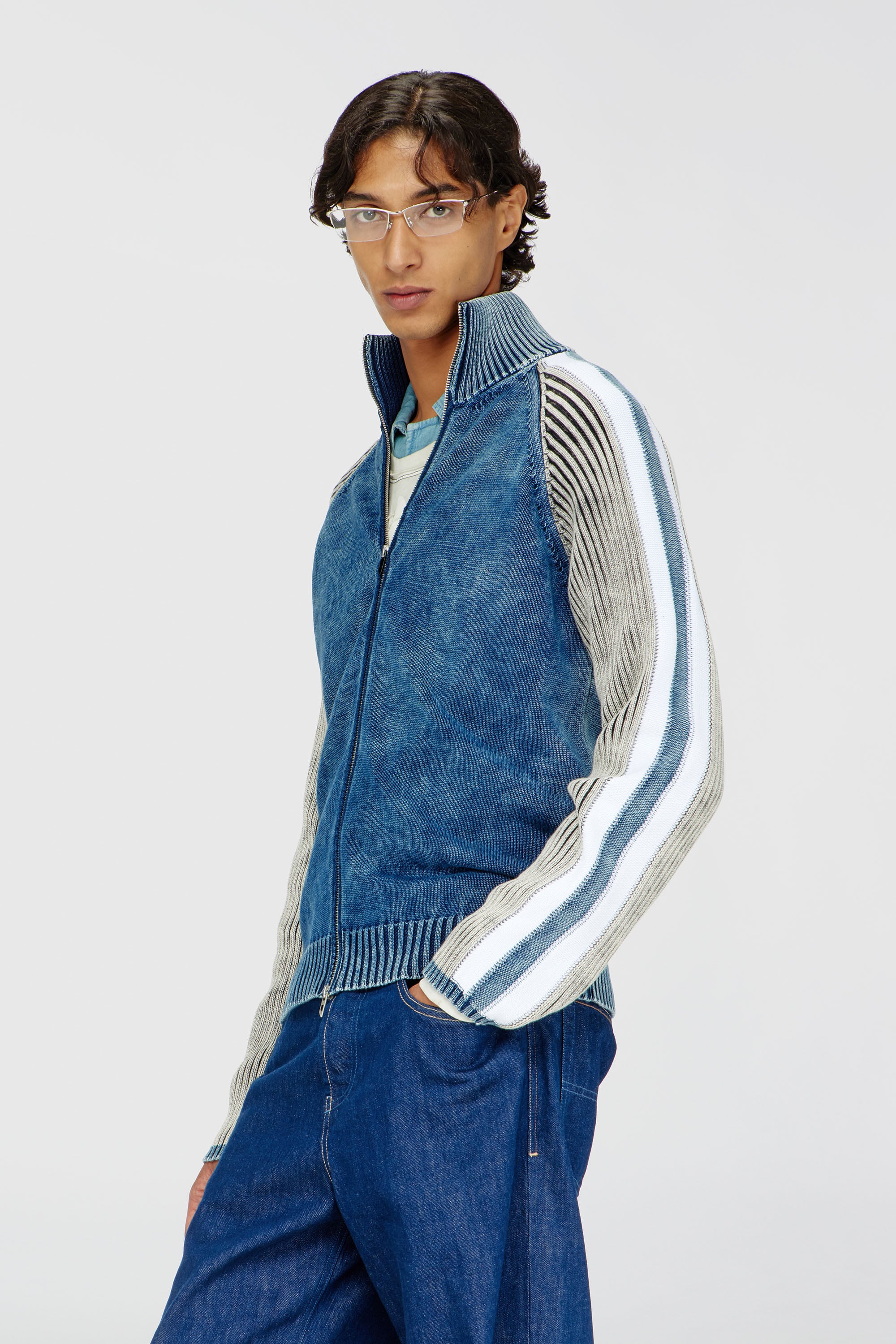 Diesel - K-HERONIMO, Cardigan con zip e bande sportive Uomo in Multicolor - 1