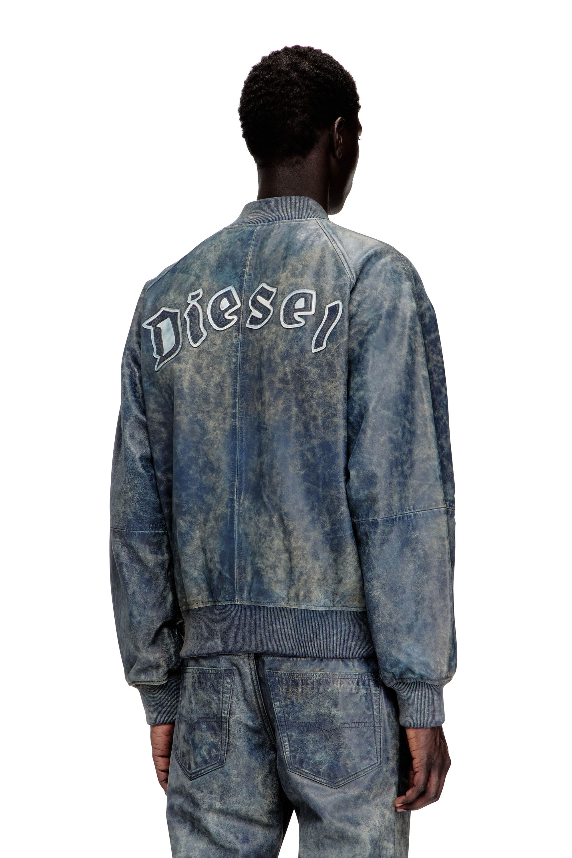 Diesel - L-COBB, Giacca bomber in pelle trattata Uomo in Blu - 4