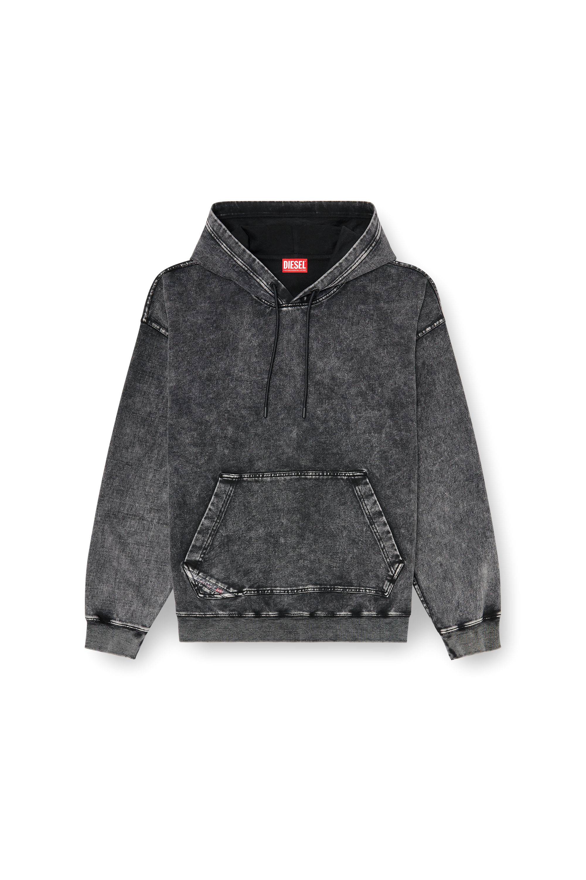 Diesel - S-BOXT-HOOD-TUK, Felpa con cappuccio effetto denim lavorato Uomo in Grigio - 2