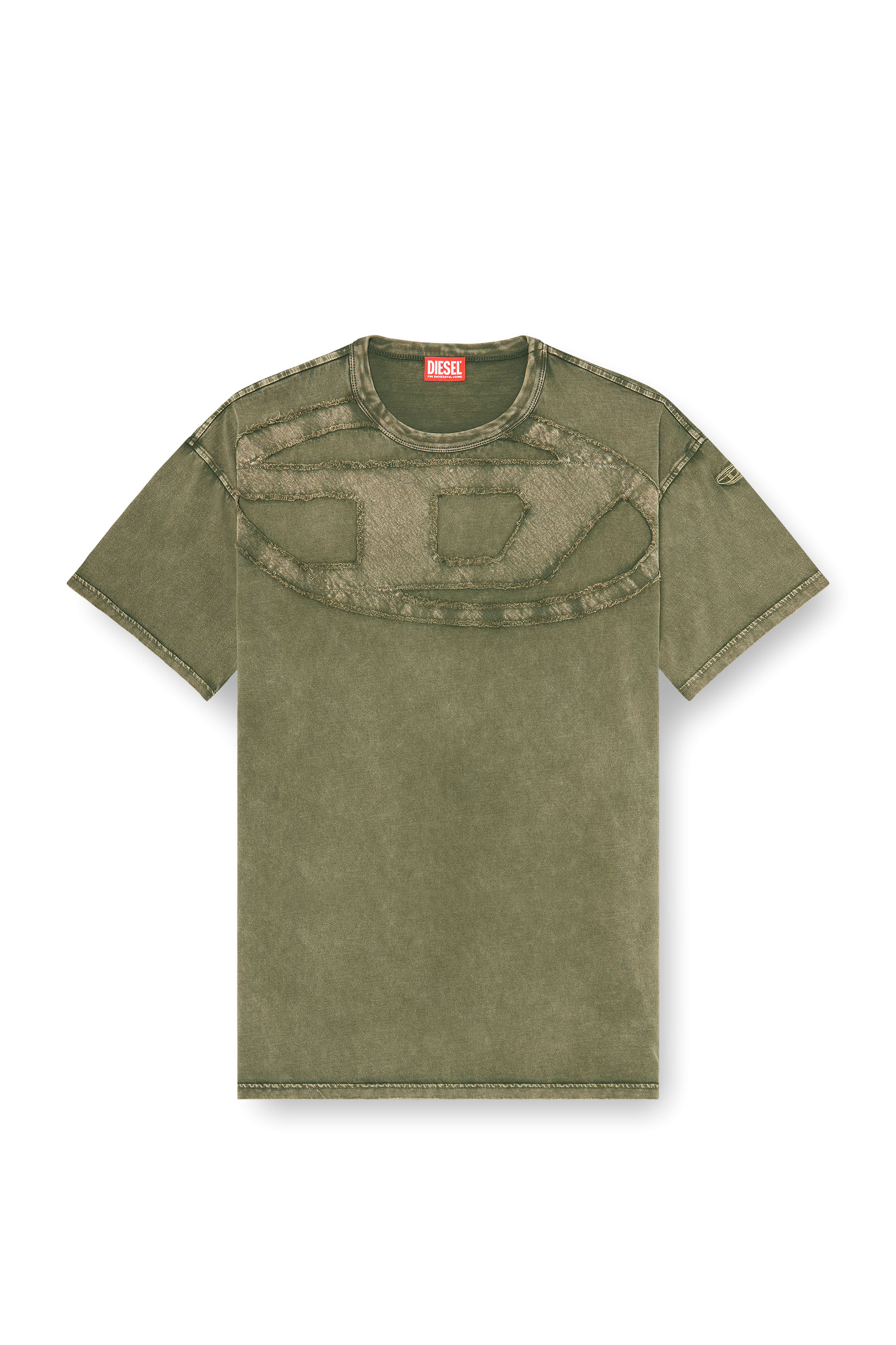 Diesel - T-BOXT-DEN, T-shirt in cotone dal taglio rilassato con applicazione Oval D Uomo in Verde - 3