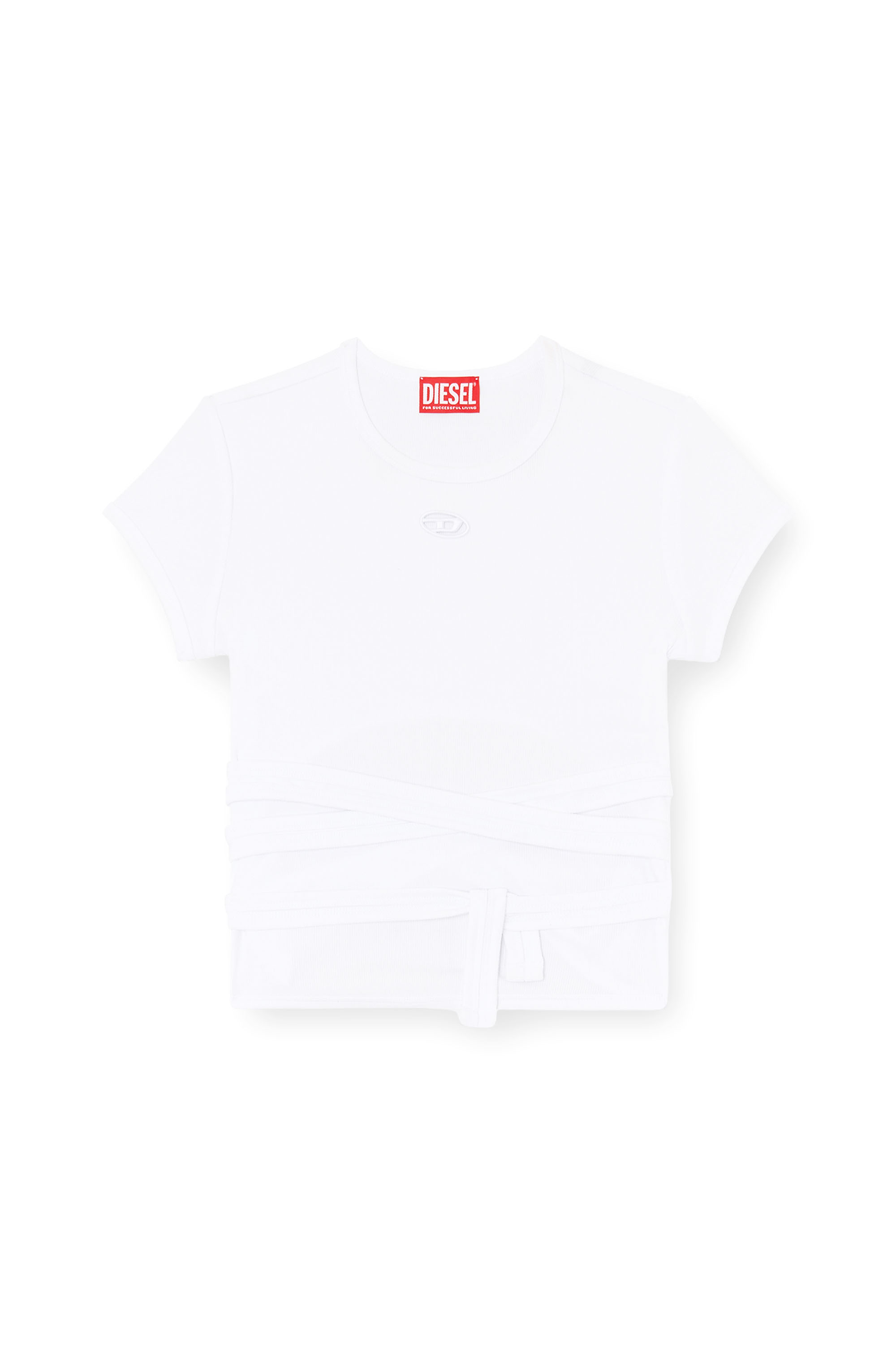 Diesel - T-BUNNY-TAIL-S1, Top a costine con lacci avvolgenti Donna in Bianco - 3