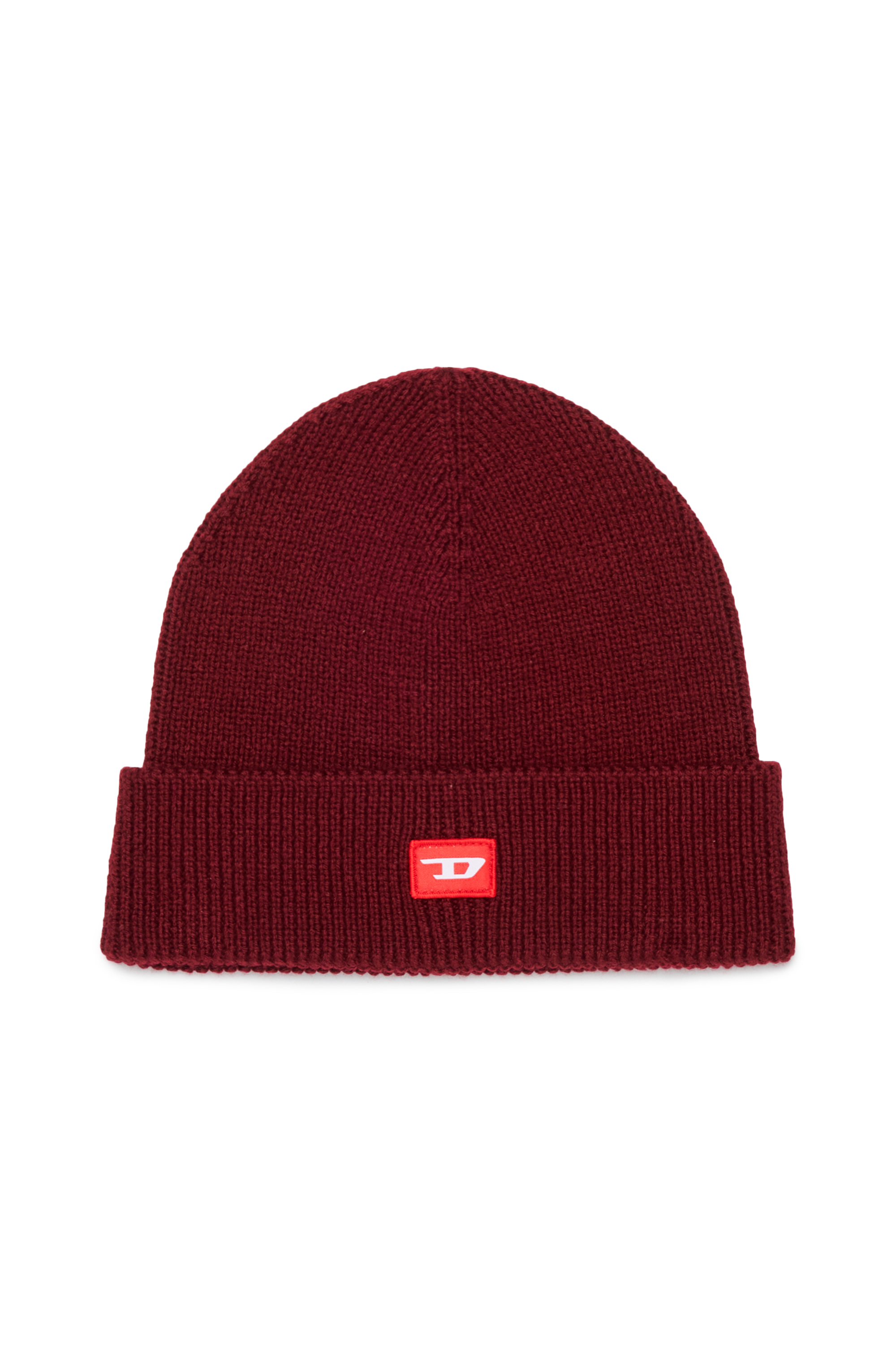 Diesel - FLOT, Berretto in misto lana con patch D logo Unisex in Rosso - 1