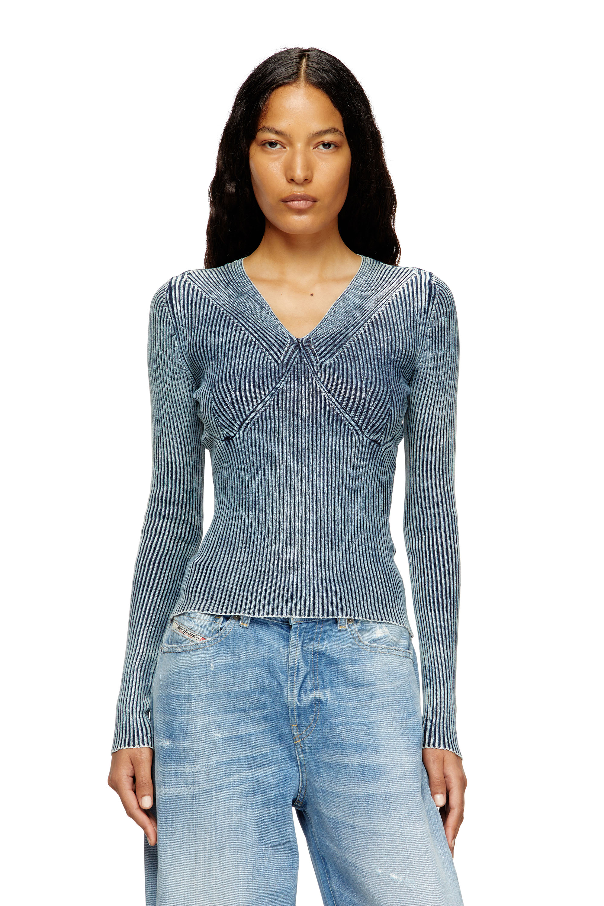 Diesel - M-MILMO, Maglia in filato denim con effetto lucido Donna in Blu - 1