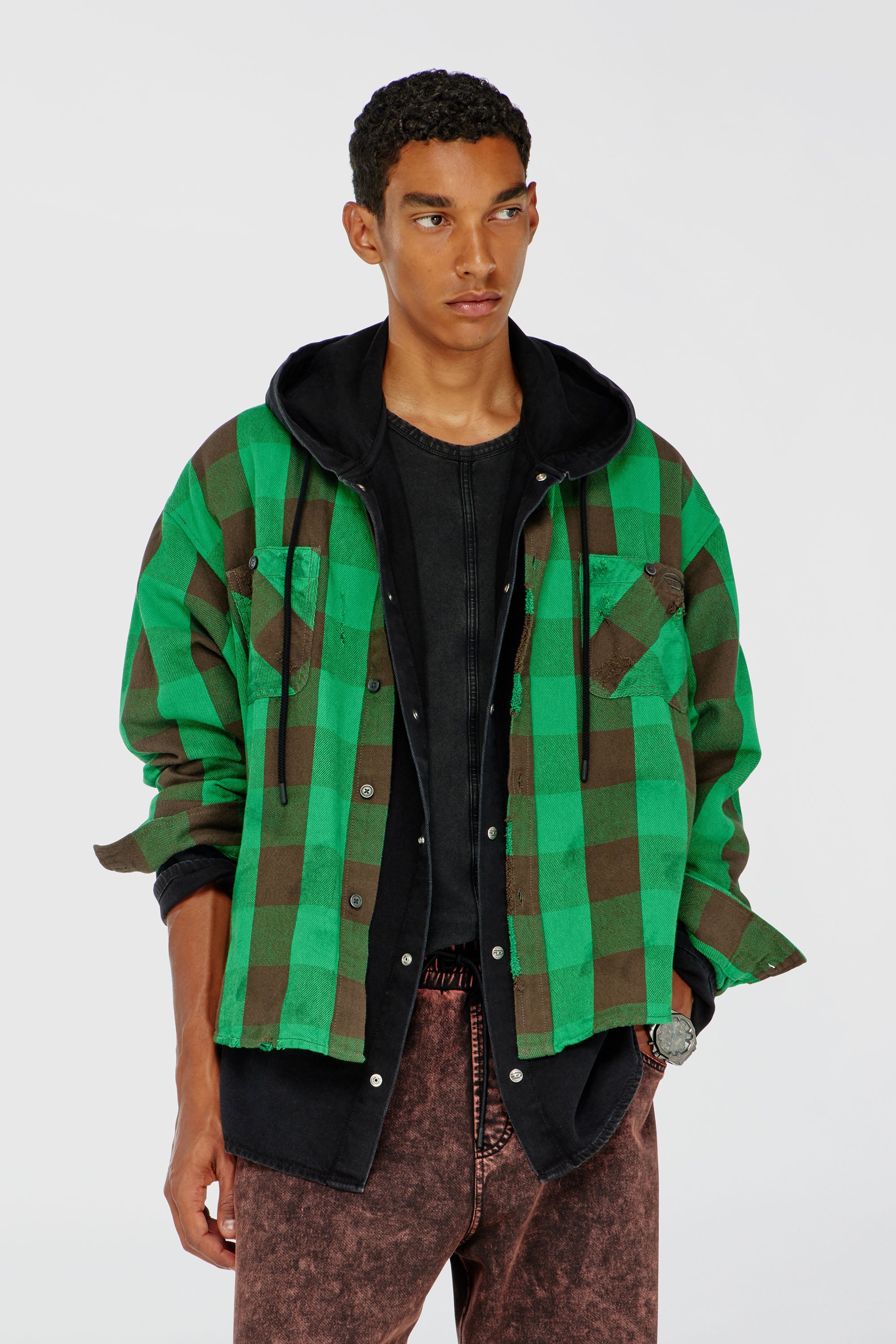 Diesel - S-DRUM, Camicia in flanella a quadri effetto distressed Uomo in Multicolor - 1
