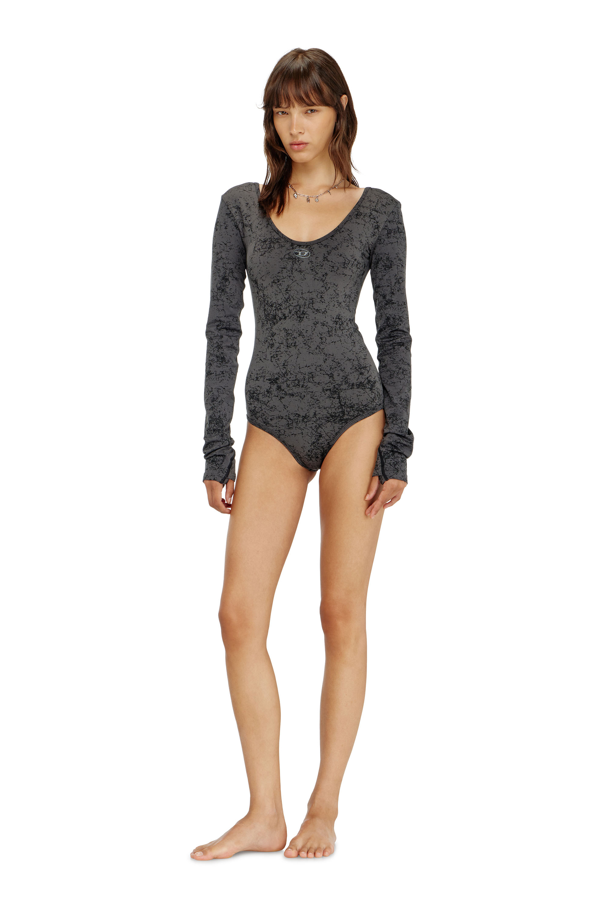 Diesel - IONNA-UTLT, Body con schiena scoperta e stampa utility Donna in Nero - 3