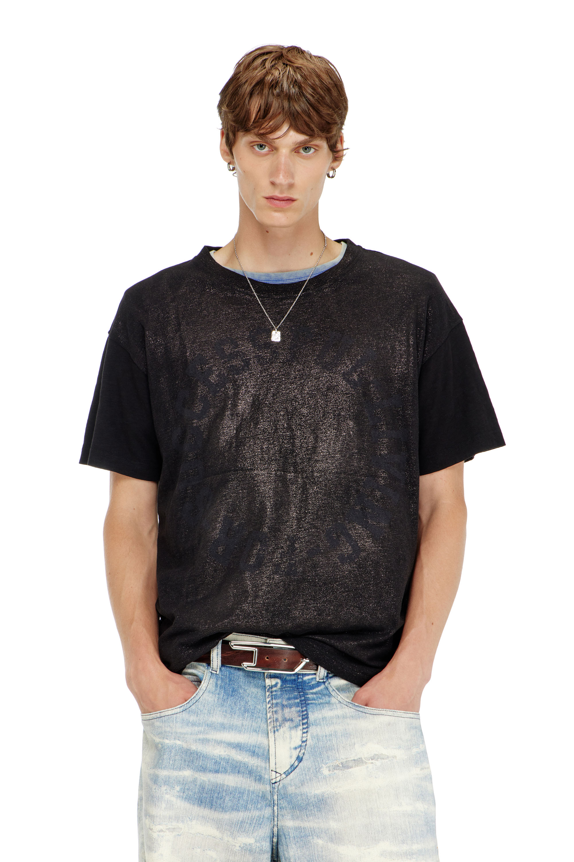 Diesel - T-NORM-AA2, T-shirt in cotone girocollo con stampa foil Uomo in Nero - 1