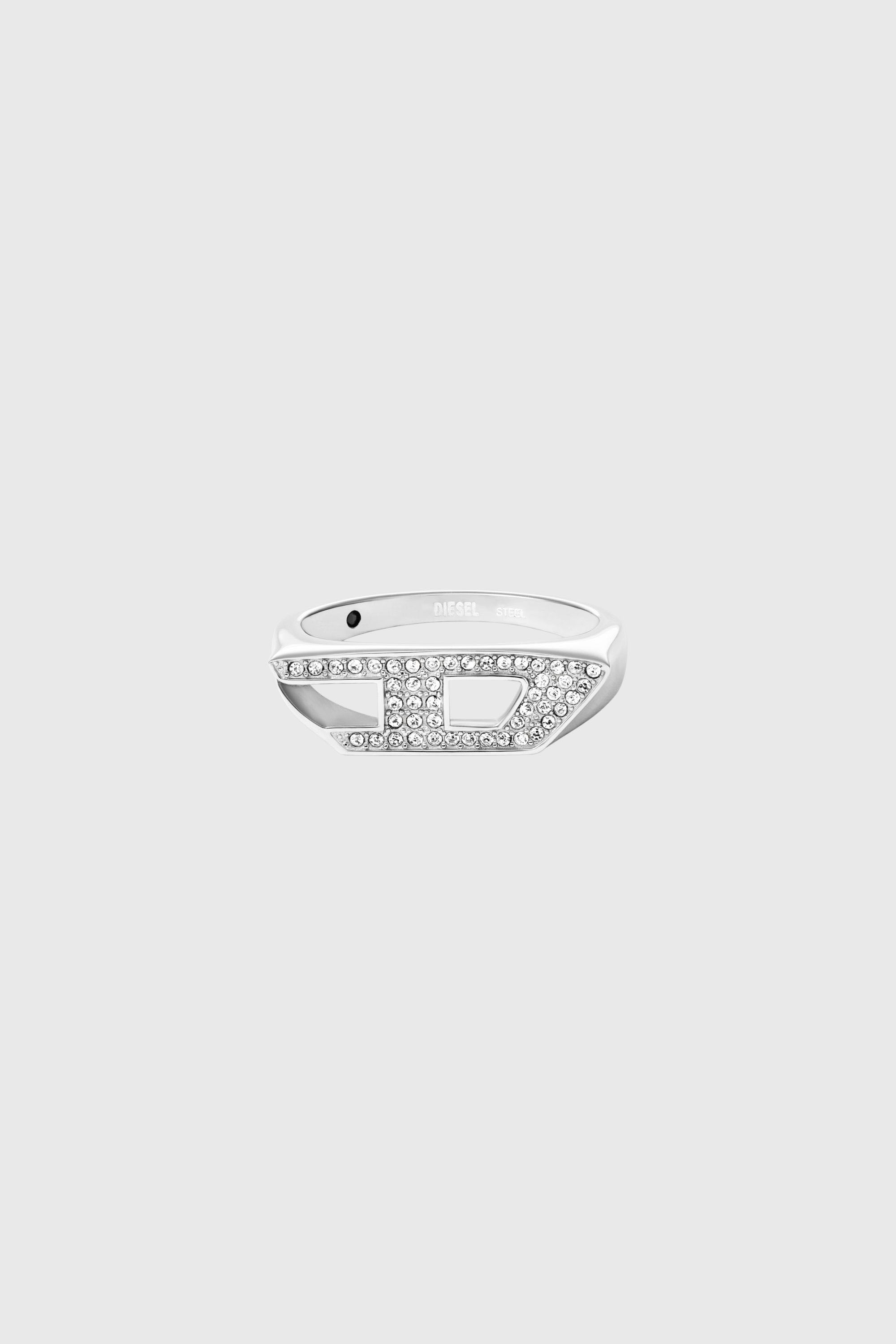 Diesel - DX1629040 JEWELLERY, Anello chevalier in acciaio con dettagli luminosi Unisex in Argento - 2