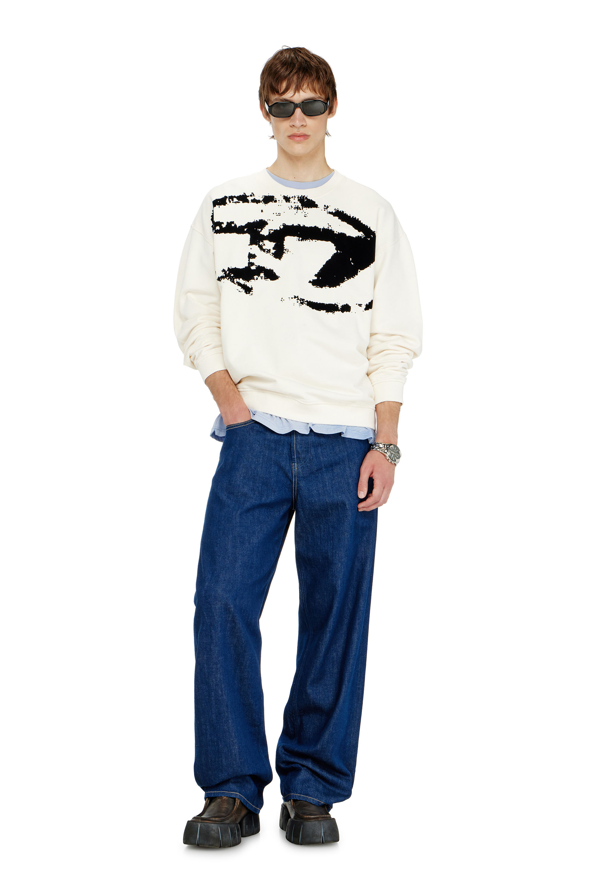Diesel - S-BOXT-N5, Felpa in cotone con logo Oval D floccato Uomo in ToBeDefined - 1