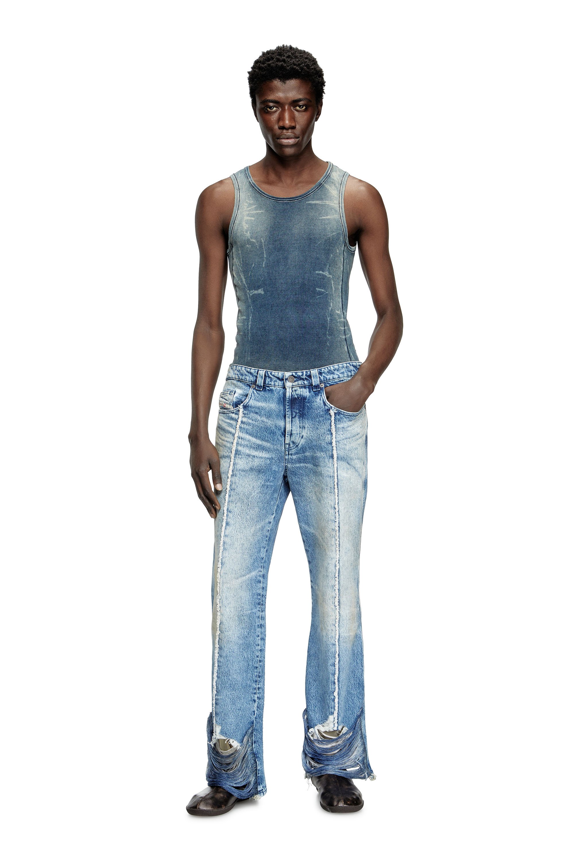 Diesel - T-GO, Tank top a coste con denim trompe l'oeil Unisex in Blu - 3