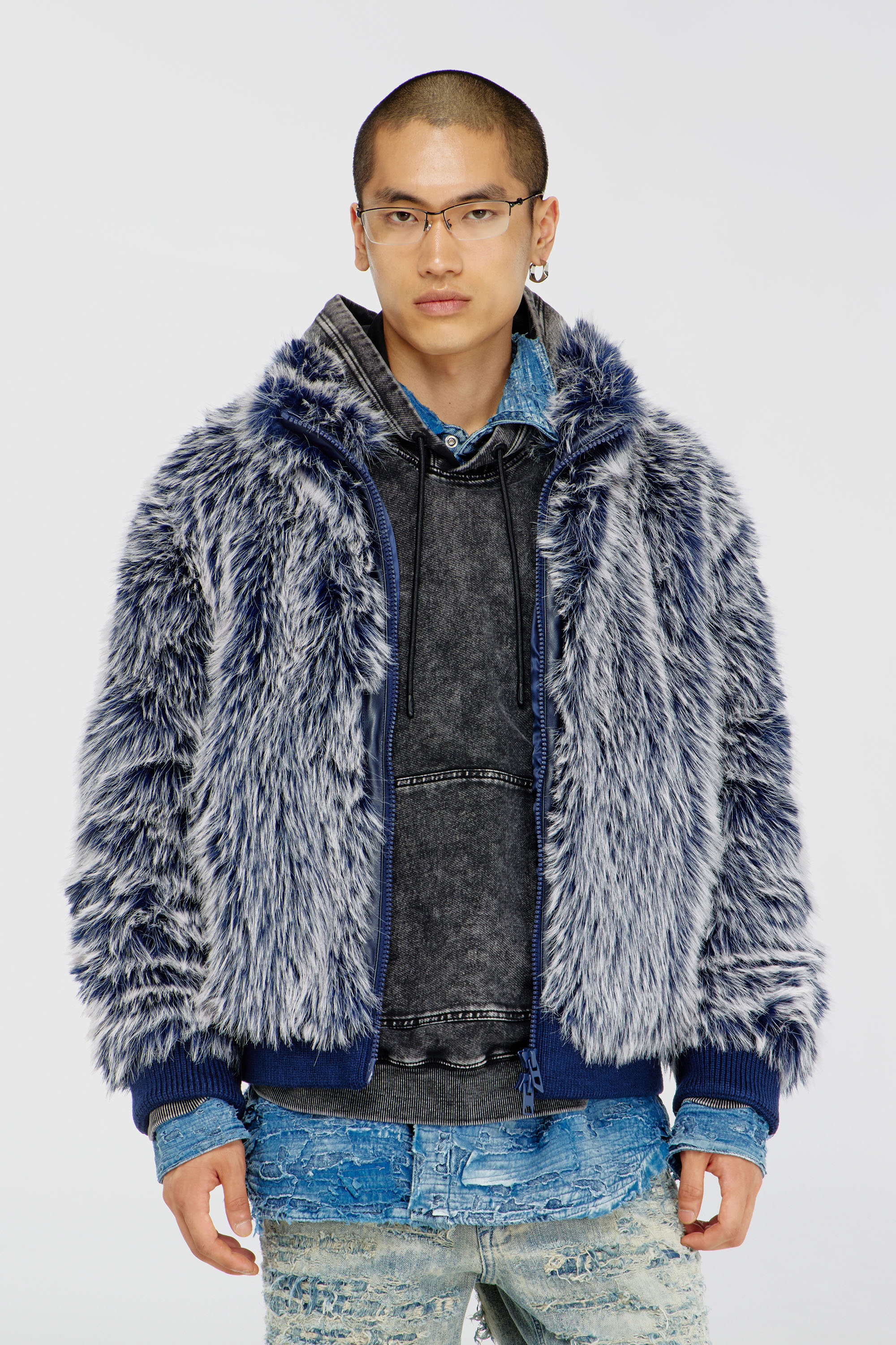 Diesel - W-VICTOR, Giacca invernale effetto shaggy Uomo in Blu - 1
