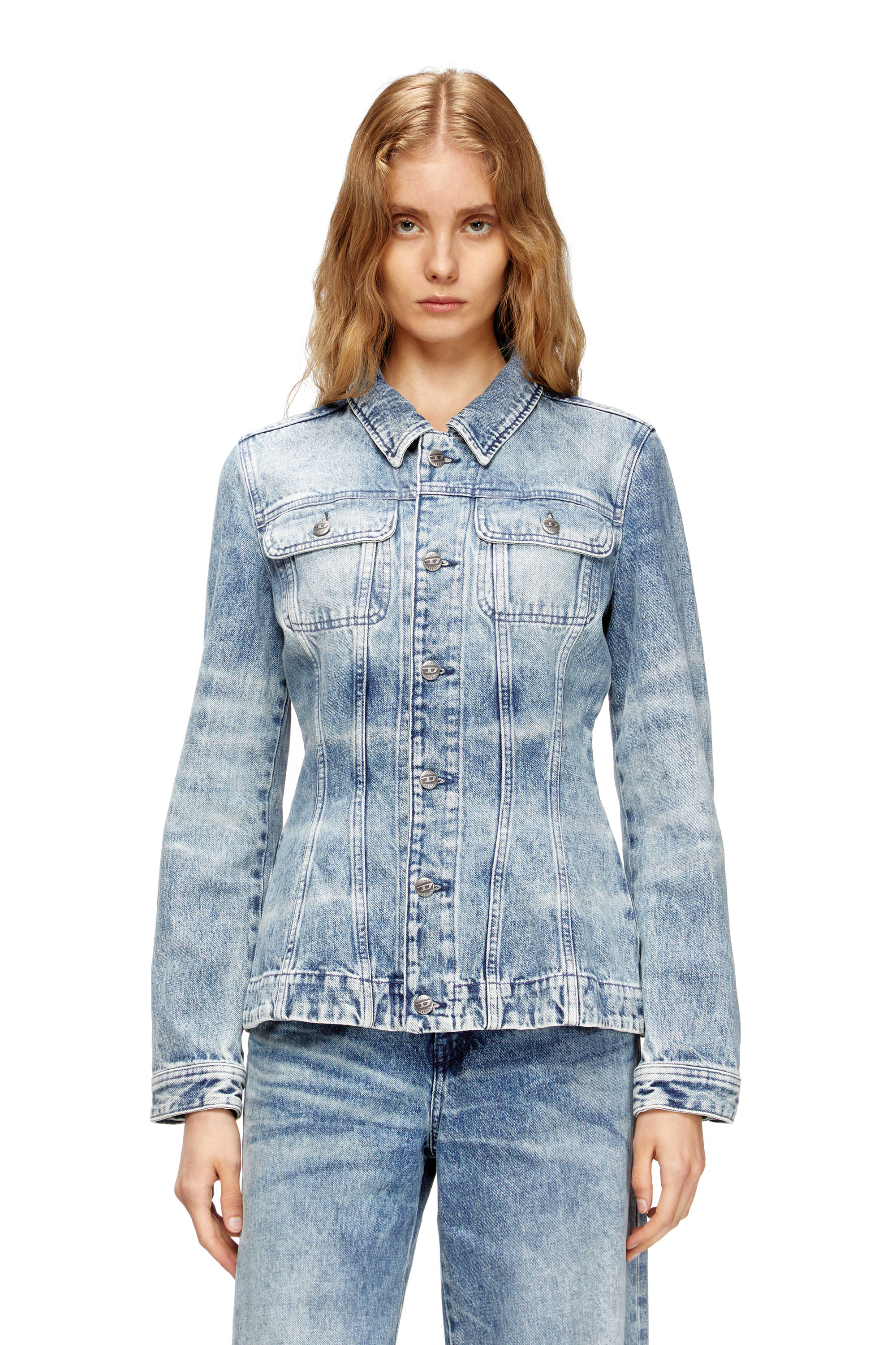 Diesel - DE-KATERIN-FSH, Giacca aderente in denim cotone-canapa laserato Donna in Blu - 1