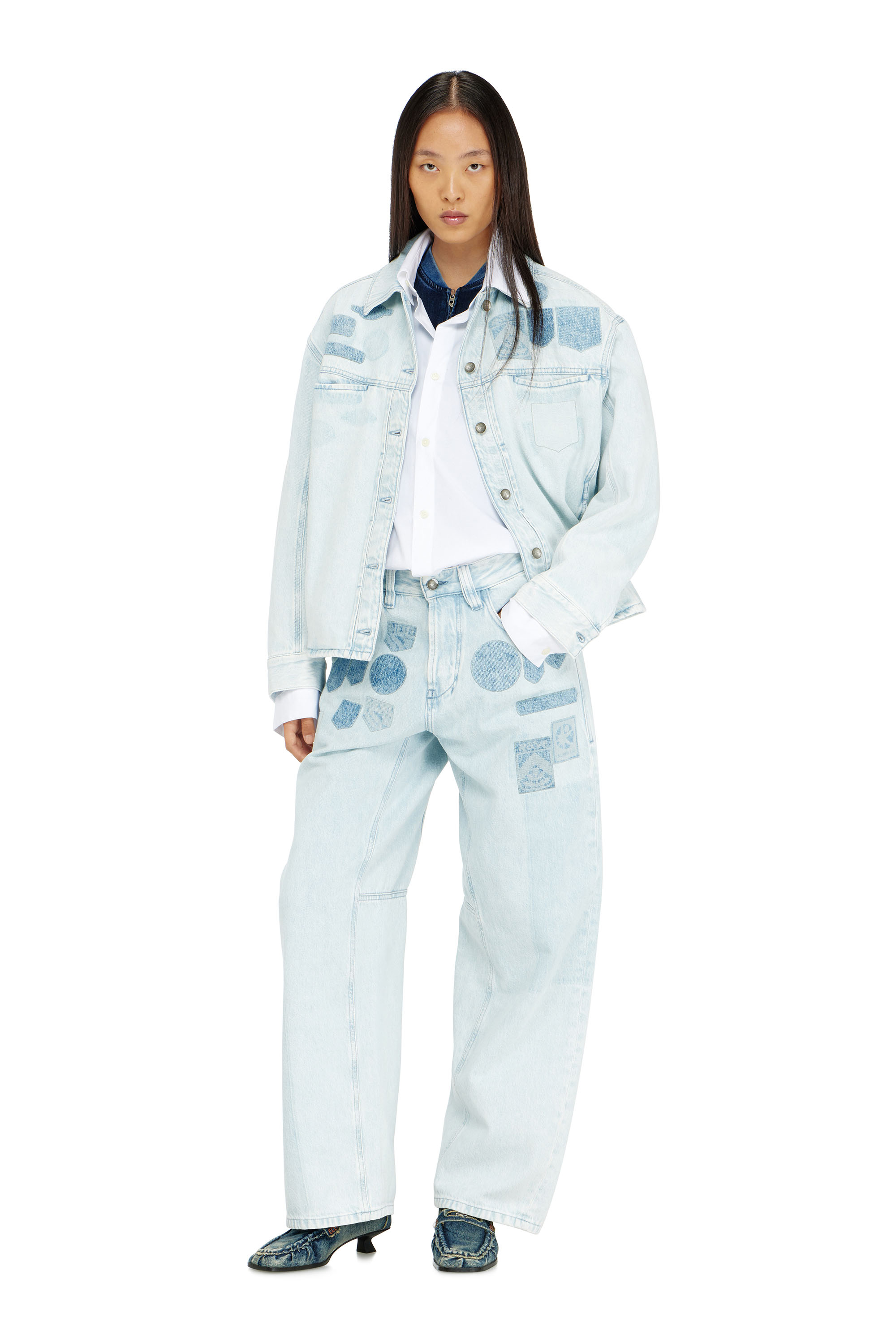 Diesel - D-RYMAVO-S, Camicia oversize in denim con effetti patch Unisex in Blu - 2