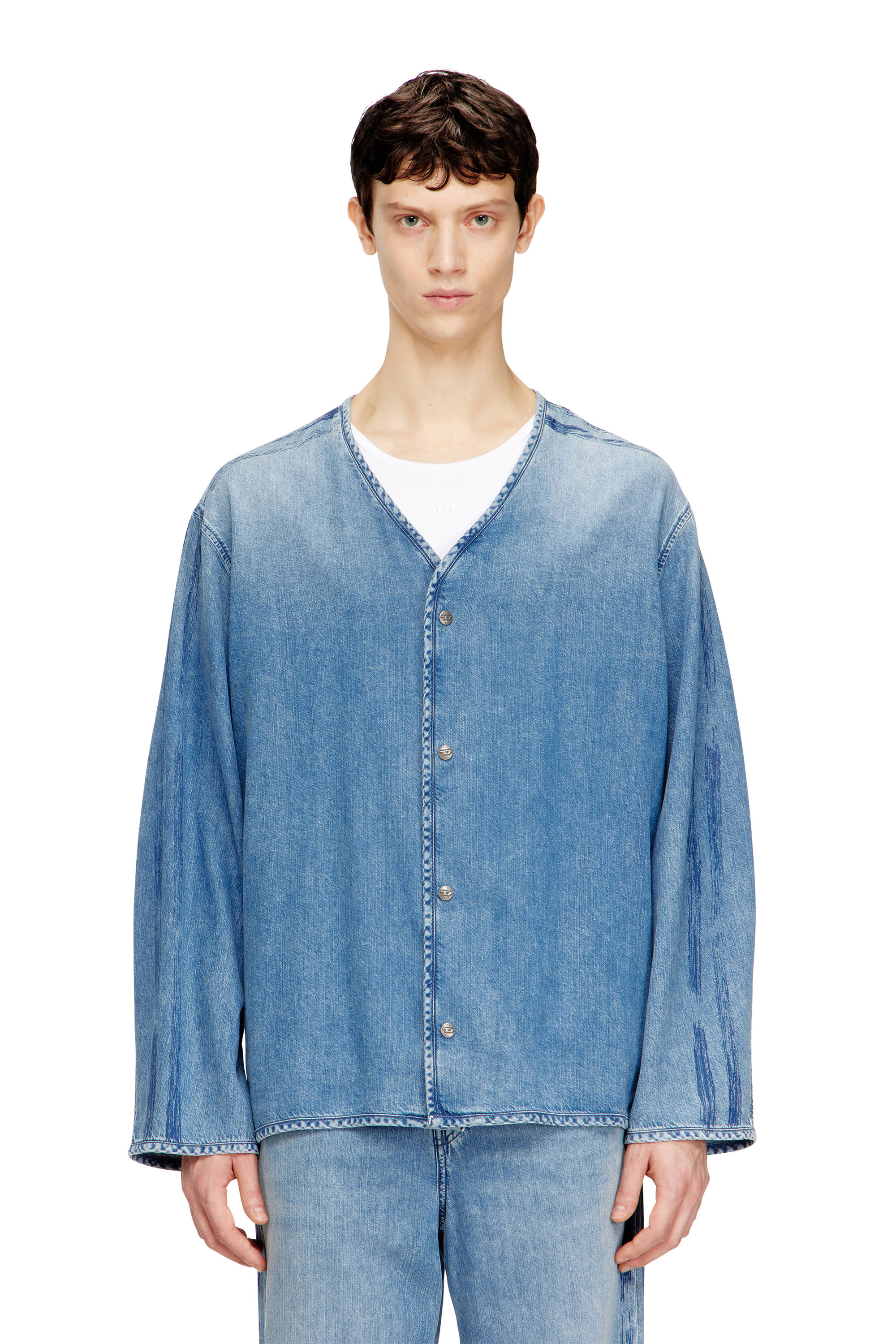 Diesel - D-CADI-S, Camicia con scollo a V in denim fluido a righe Uomo in ToBeDefined - 1