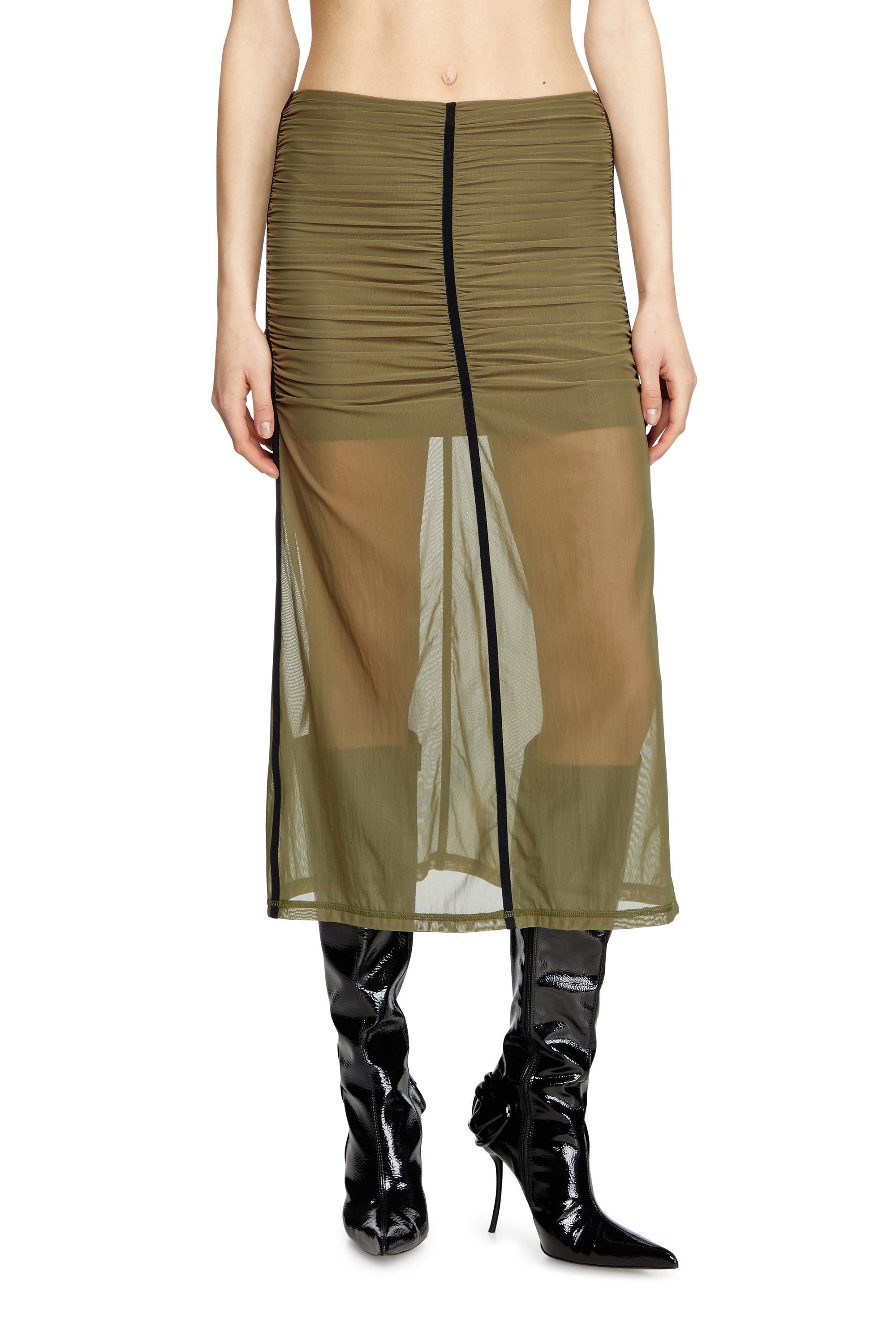 Diesel - O-IRA, Woman's Gathered stretch skirt in Olive Green - 2