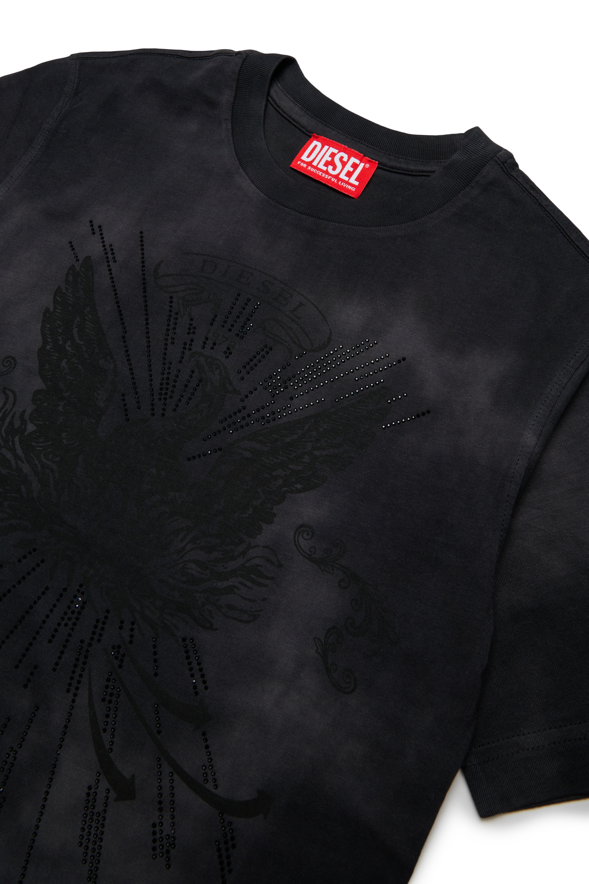 Diesel - TFIN OVER, T-shirt con motivo fenice decorato Uomo in Nero - 3
