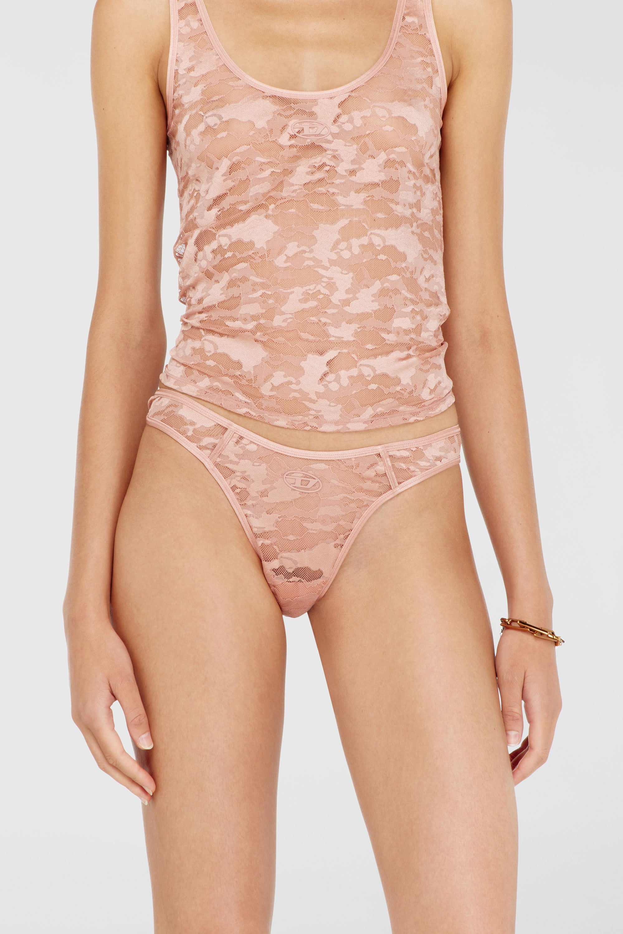 Diesel - MICRO-PUNCHY-UTLT, Perizoma in pizzo di nylon con Oval D Donna in Rosa - 1
