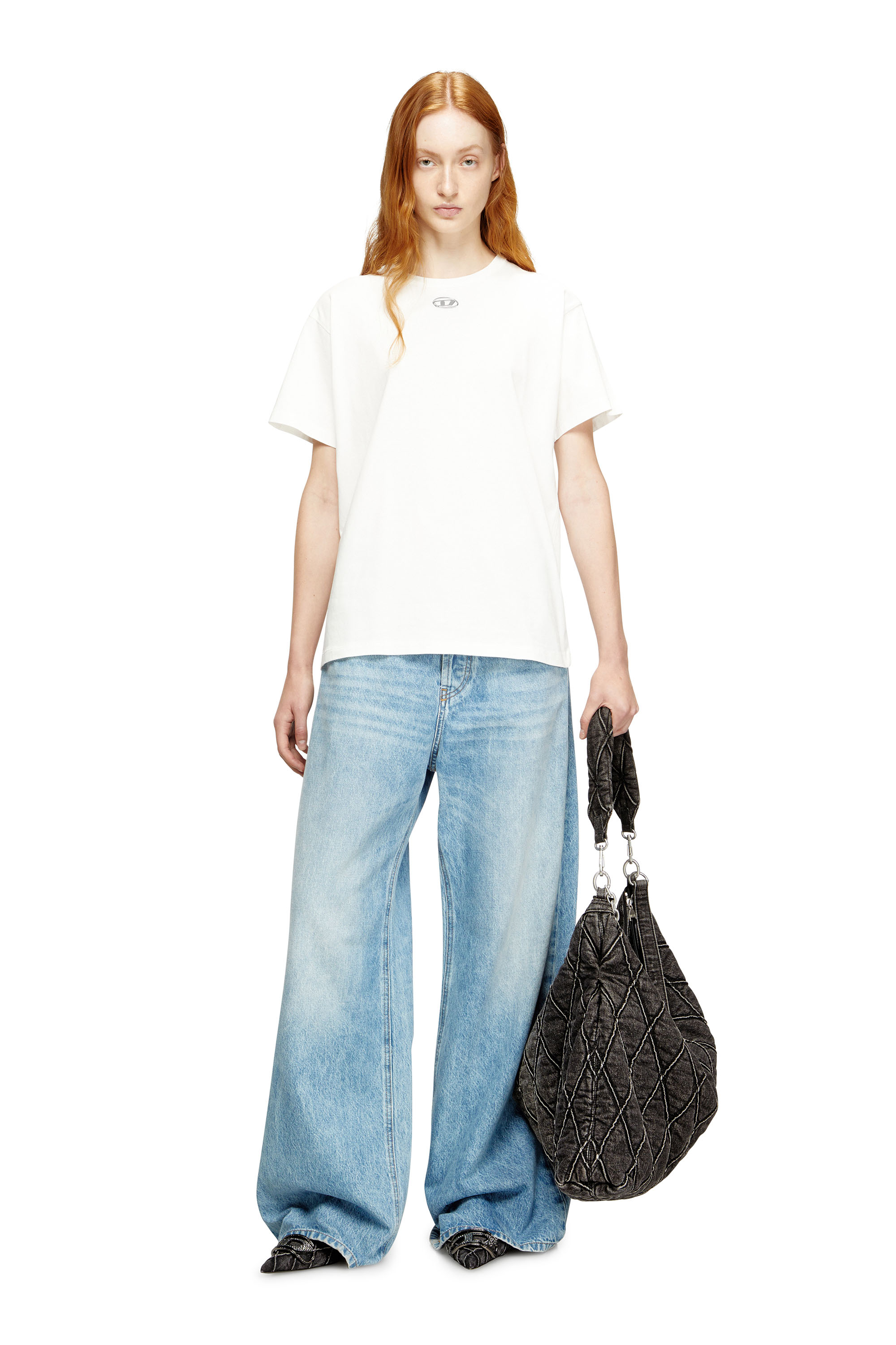 Diesel - T-NORMY-OD-S1, T-shirt in cotone con Oval D metallizzato Donna in Bianco - 1