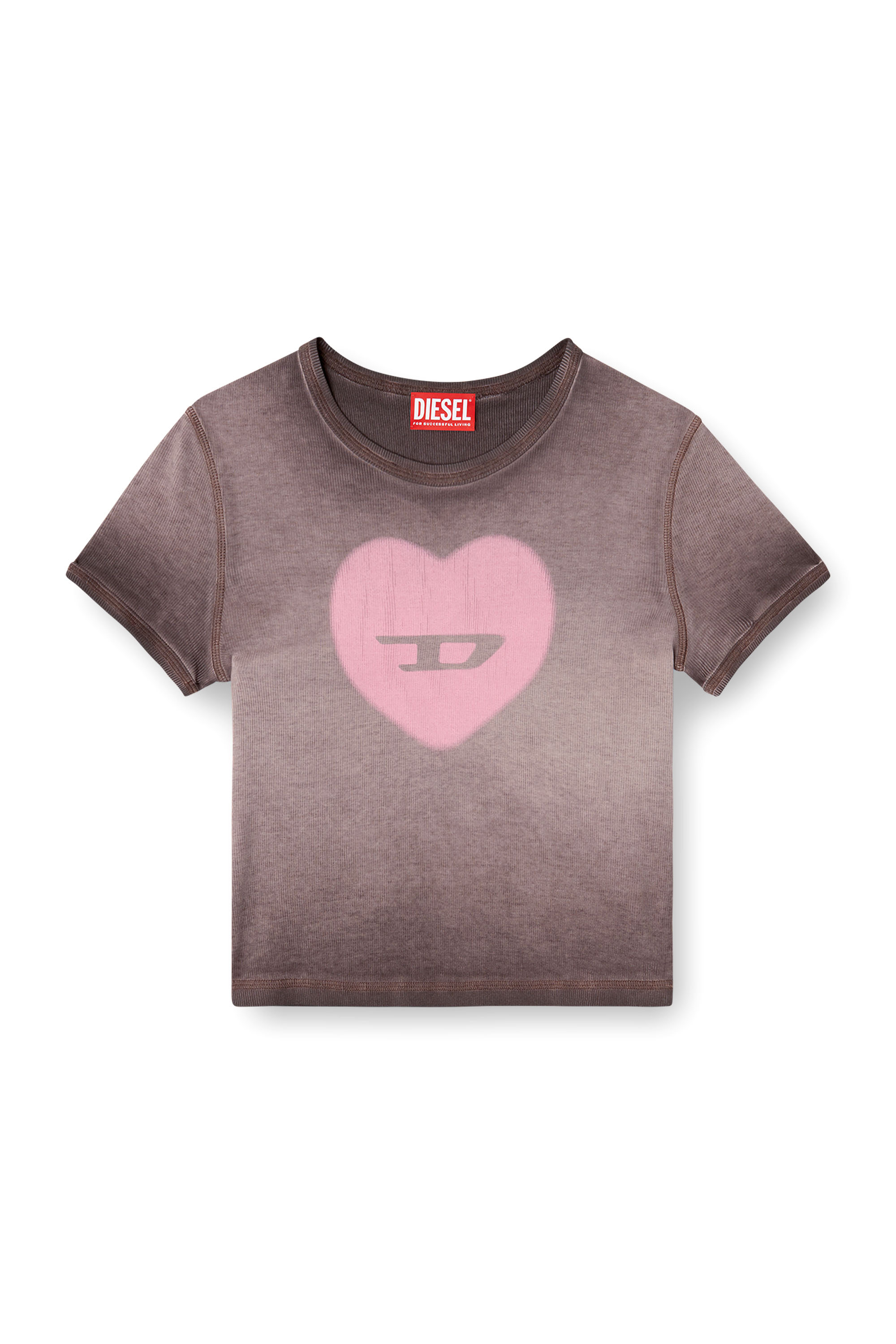 Diesel - T-ELE, T-shirt a costine con cuore D effetto acquerello Donna in Viola - 2
