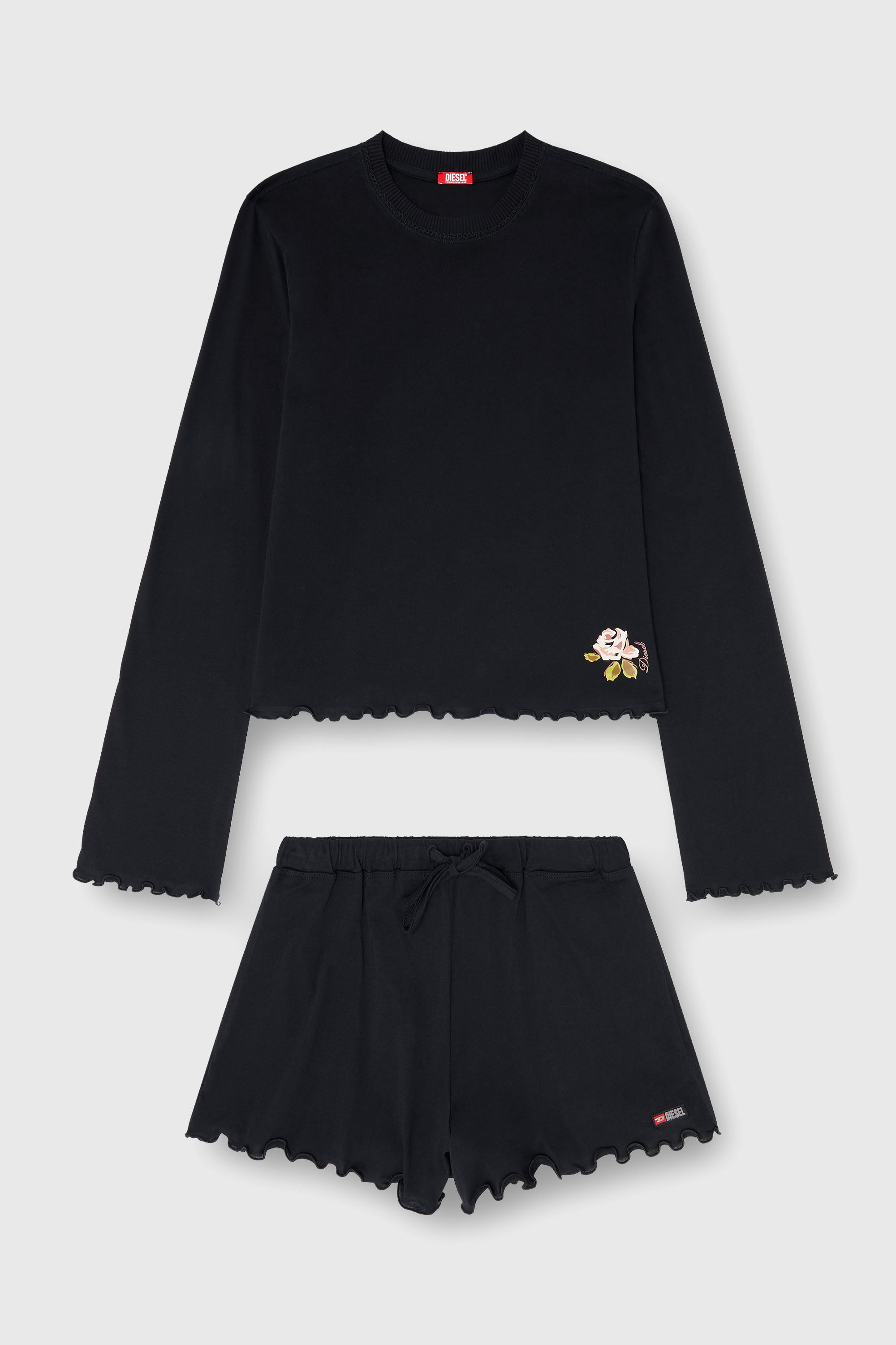 Diesel - SET-LORELAI-D-CORE, Pigiama set in cotone con dettaglio floreale Donna in Nero - 2