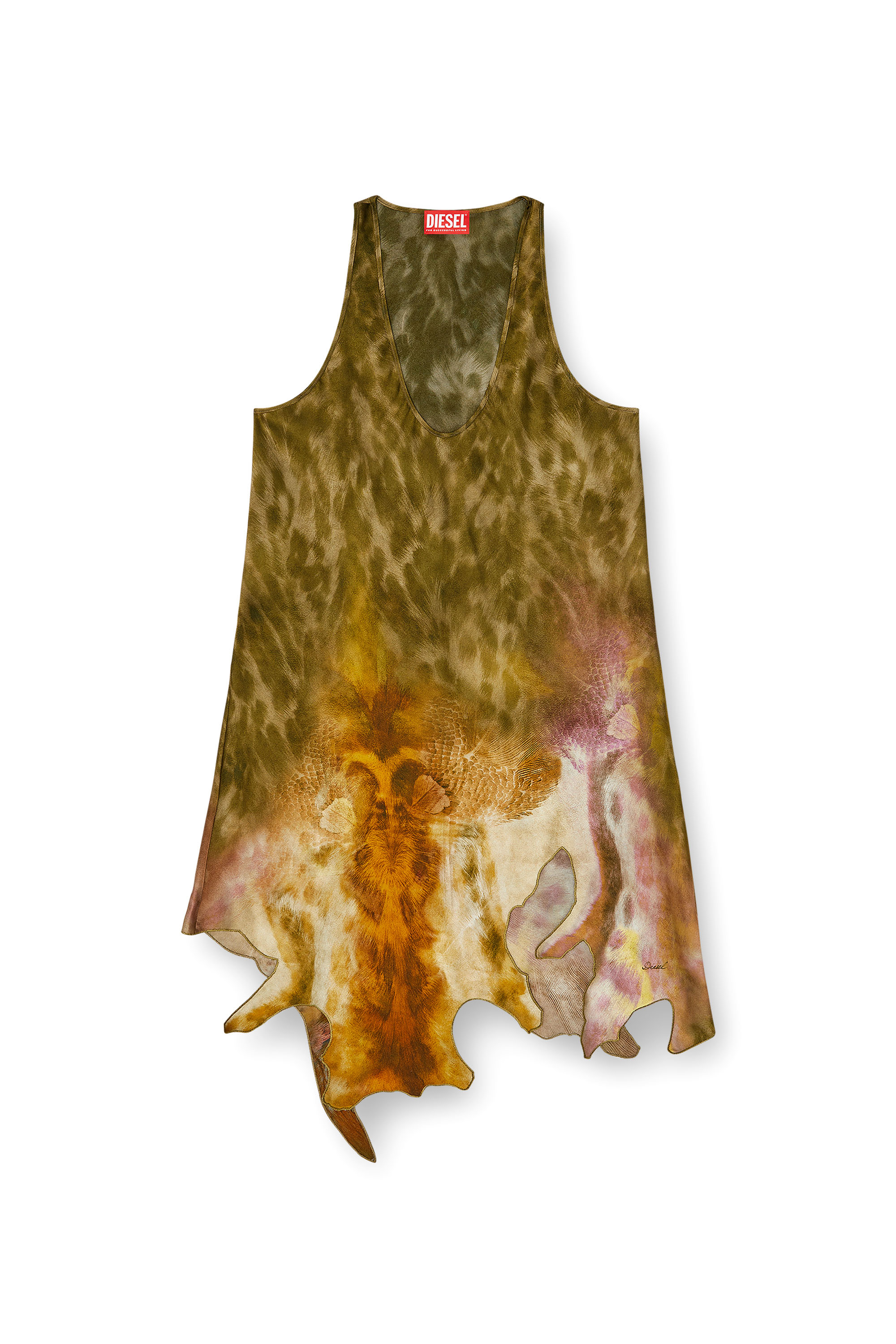 Diesel - D-AHIUL, Abito corto in raso con orlo irregolare Donna in Multicolor - 1