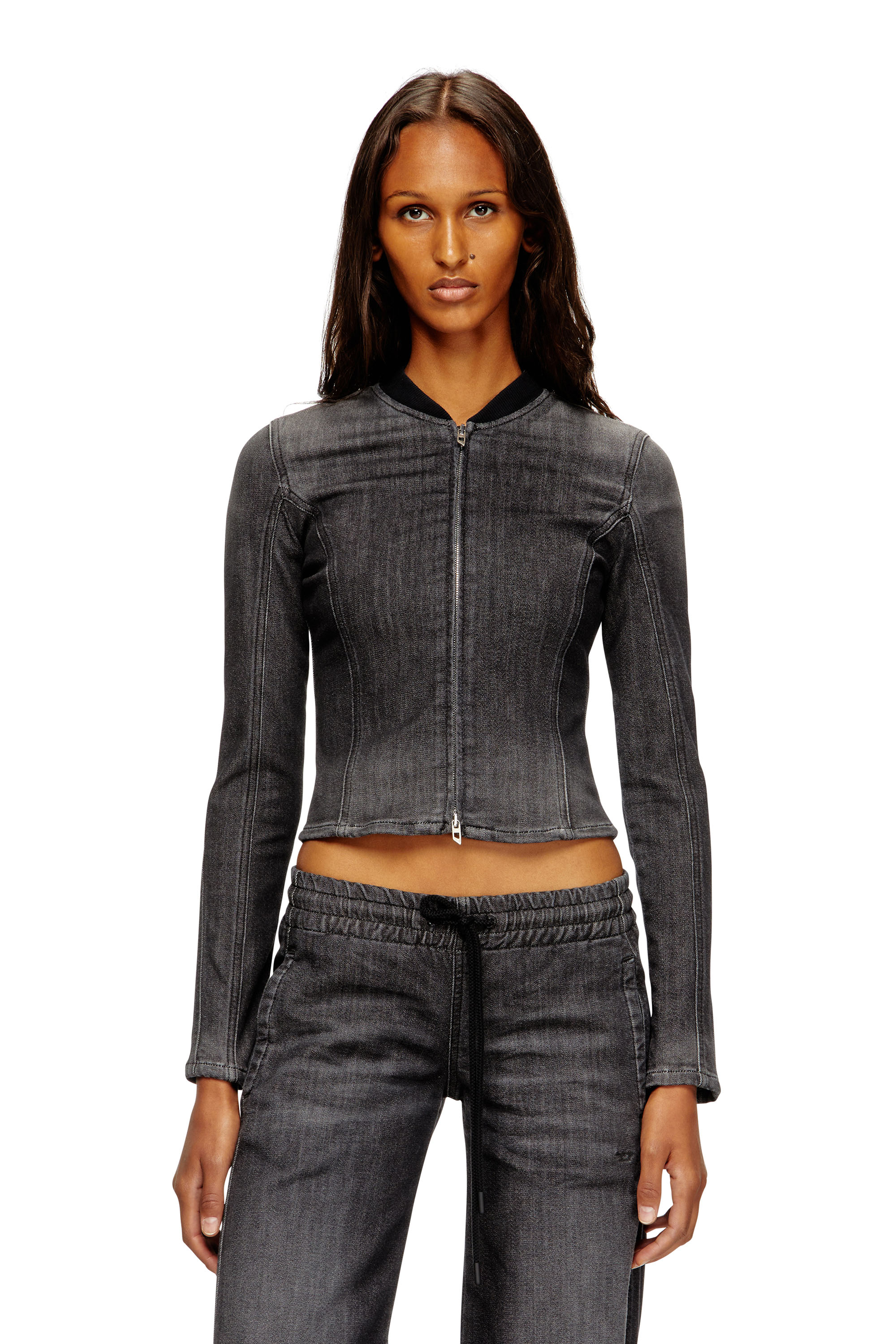 Diesel - DE-GARY-D JOGG, Giacca cropped in denim monocromato Donna in Nero - 1